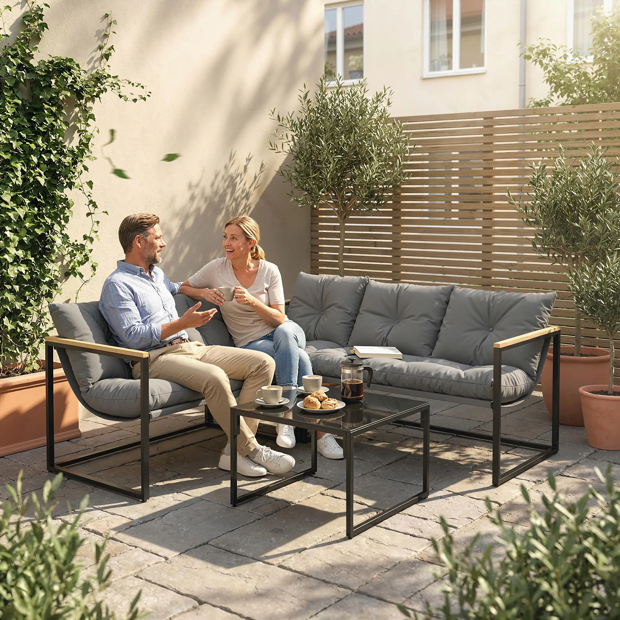 4 Piece Patio Furniture Set With Thick Cushions, Coffee Table, Grey - Image 10
