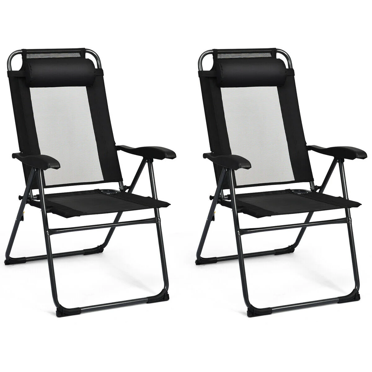 4 Piece Patio Garden Adjustable Reclining Folding Chairs, Black - Image 5