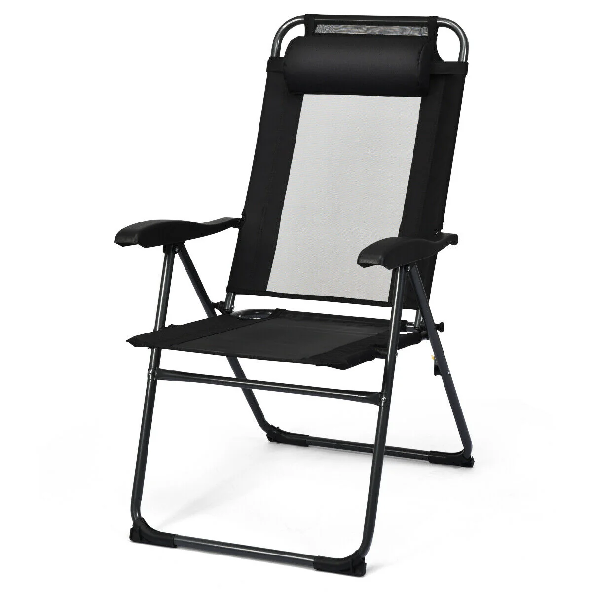 4 Piece Patio Garden Adjustable Reclining Folding Chairs, Black - Image 6