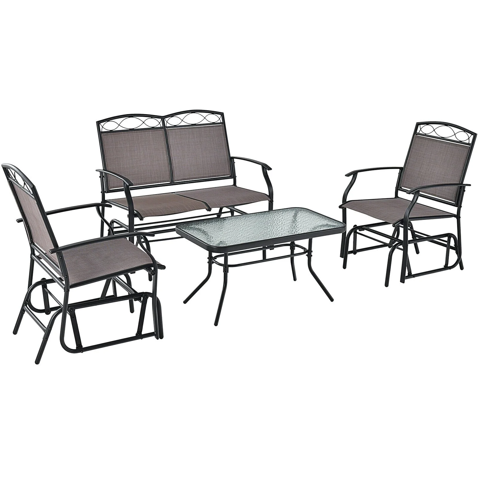 4 Piece Patio Glider Set, Tempered Glass Table Top, Brown - Image 4