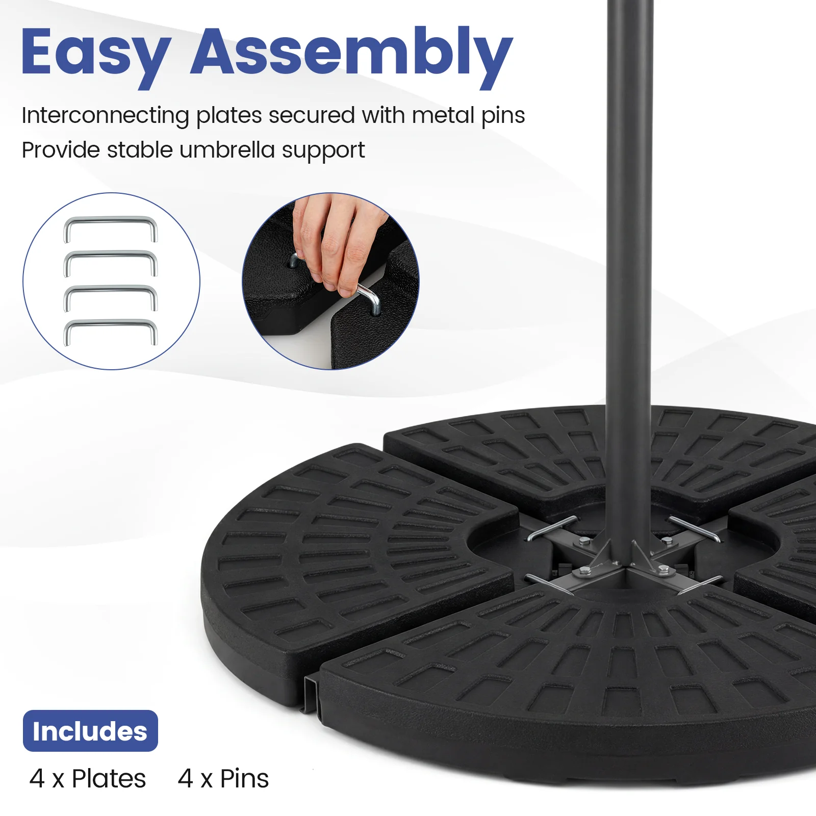 4-Piece Patio Market Umbrella Base 140 LBS Heavy-Duty with U-Locking Pins, Black - Image 10
