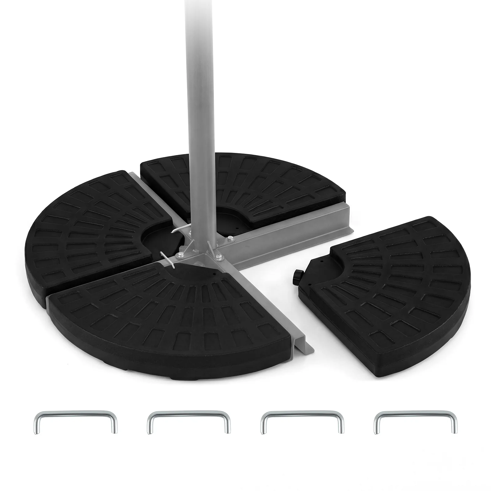 4-Piece Patio Market Umbrella Base 140 LBS Heavy-Duty with U-Locking Pins, Black - Image 5