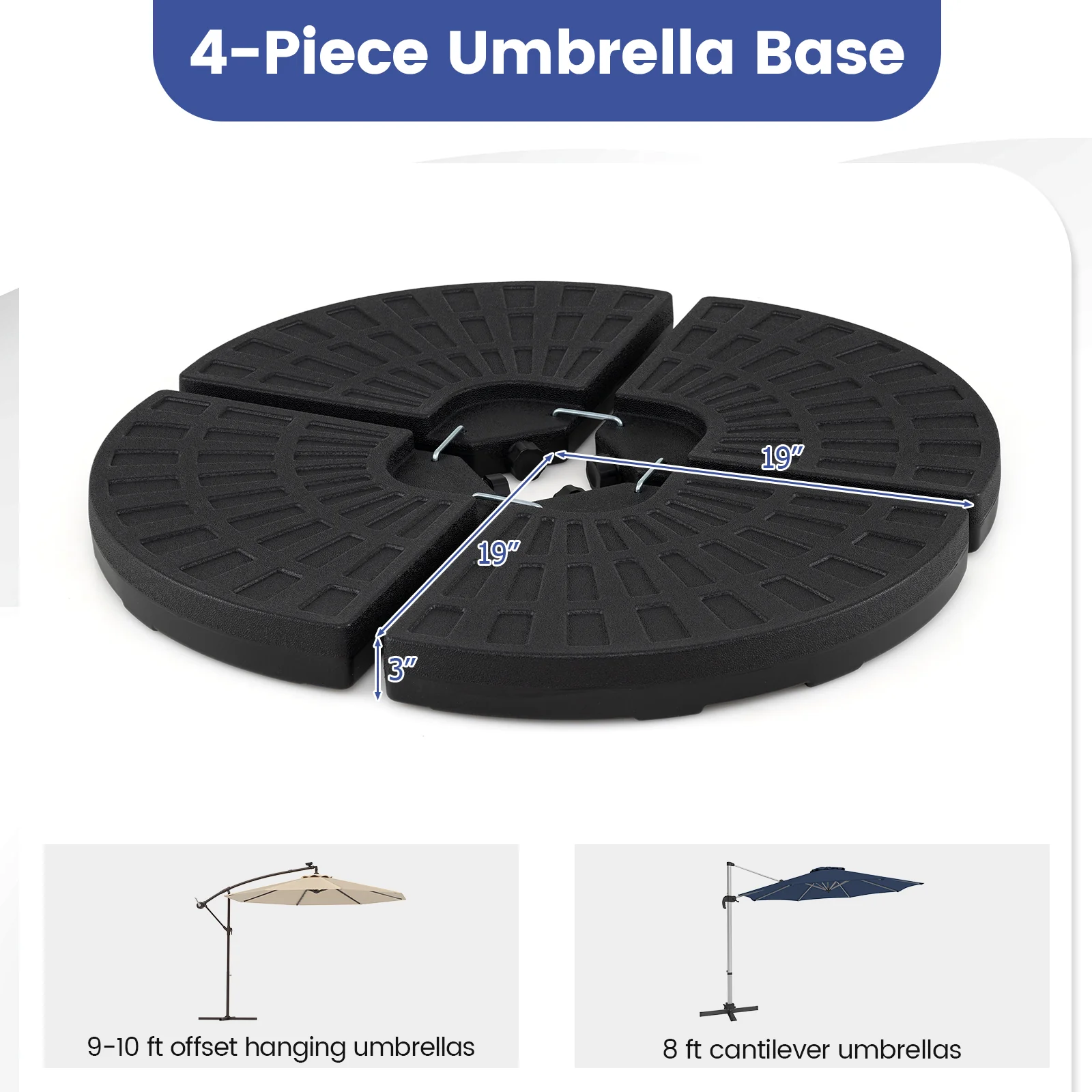 4-Piece Patio Market Umbrella Base 140 LBS Heavy-Duty with U-Locking Pins, Black - Image 6