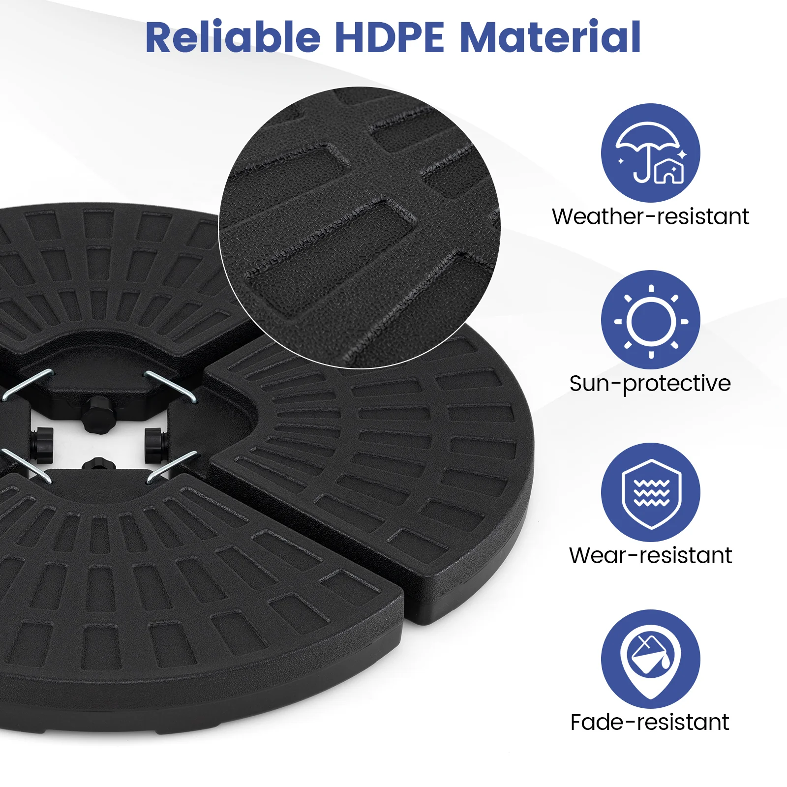 4-Piece Patio Market Umbrella Base 140 LBS Heavy-Duty with U-Locking Pins, Black - Image 8