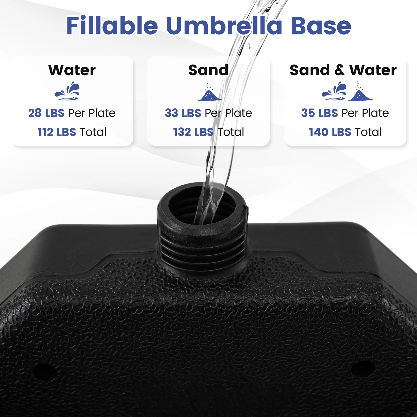 4-Piece Patio Market Umbrella Base 140 LBS Heavy-Duty with U-Locking Pins, Black - Image 9