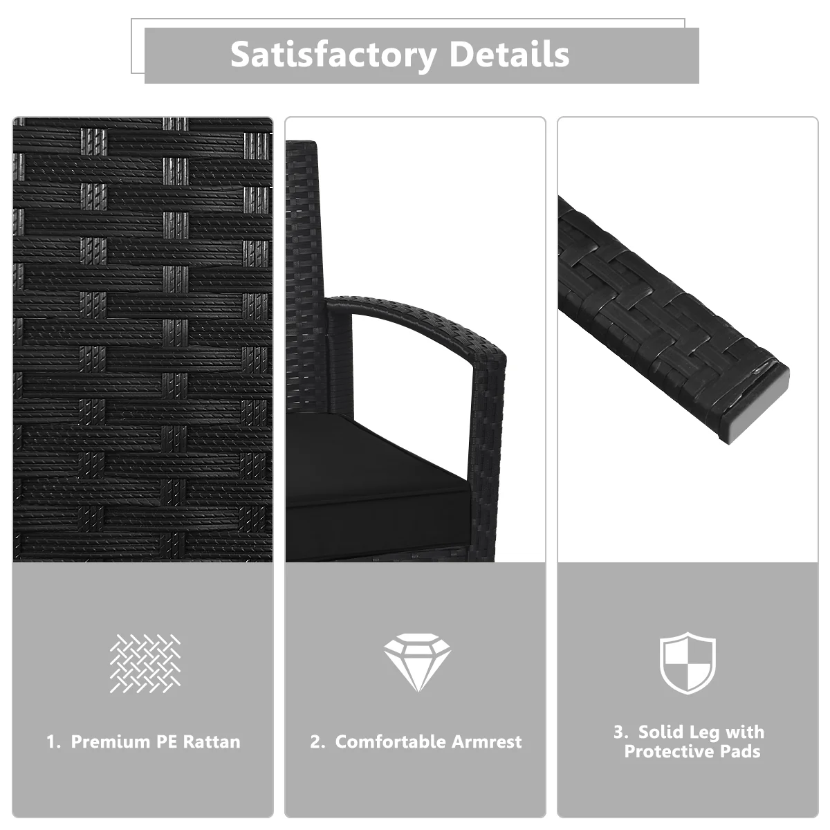 4 Piece Patio Rattan Cushioned Furniture Set, Black - Image 10
