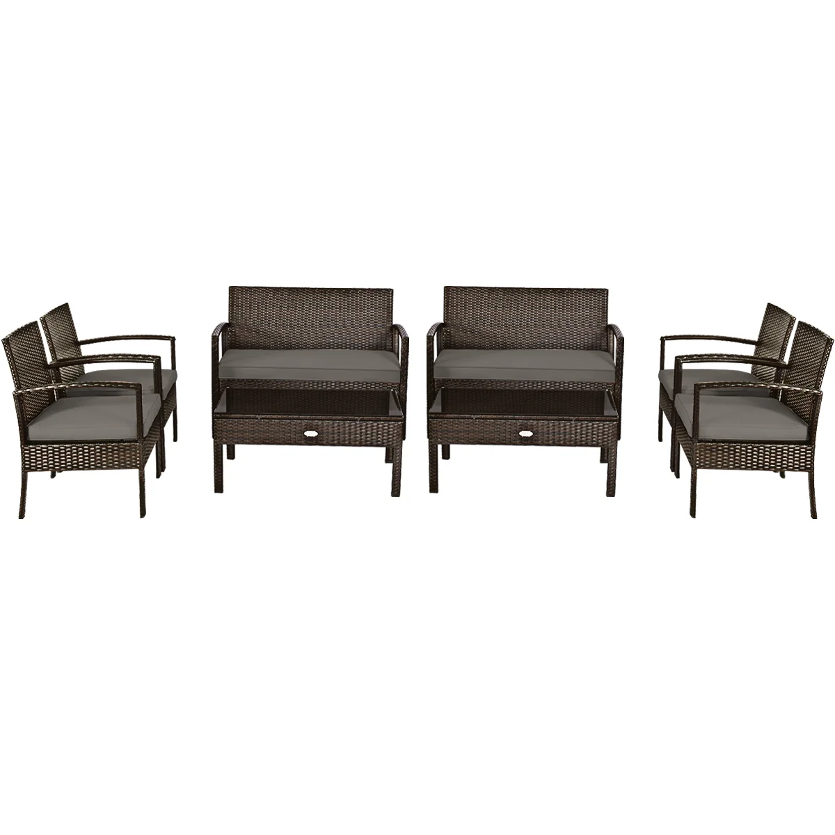 4 Piece Patio Rattan Cushioned Furniture Set, Loveseat and Table, Brown - Image 10