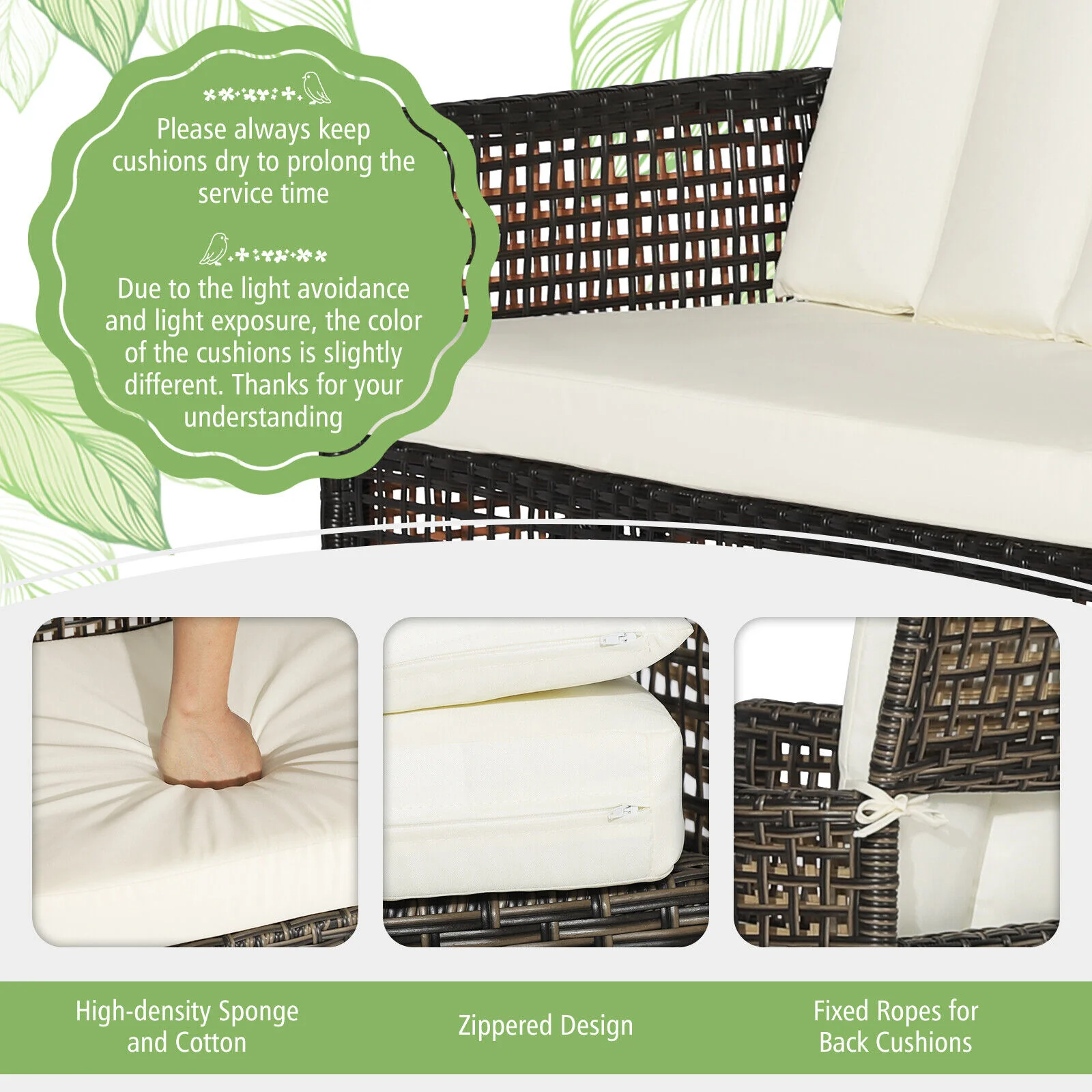 4-Piece Patio Rattan Furniture Set, 2-Tier Coffee Table, White - Image 10
