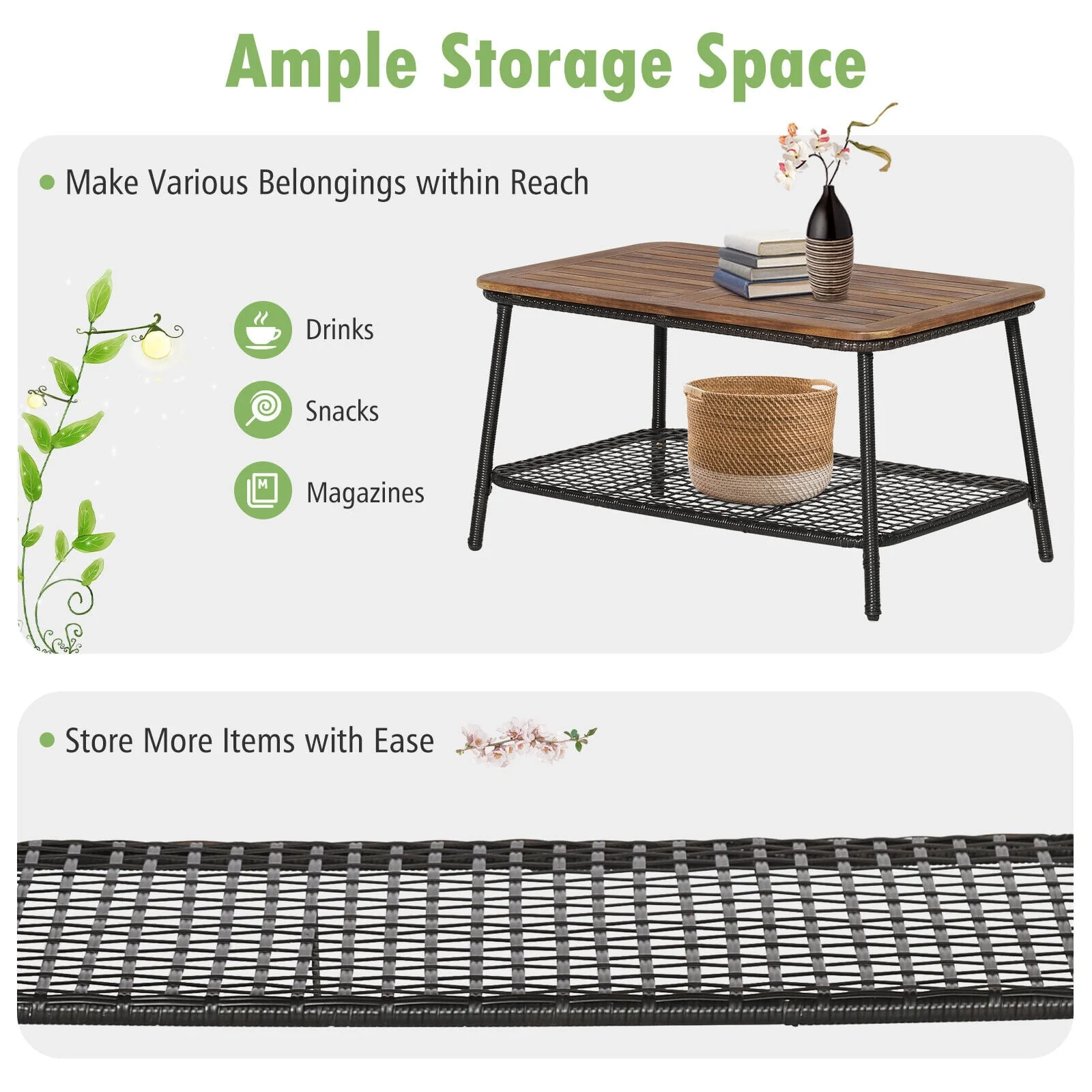 4-Piece Patio Rattan Furniture Set, 2-Tier Coffee Table, White - Image 6
