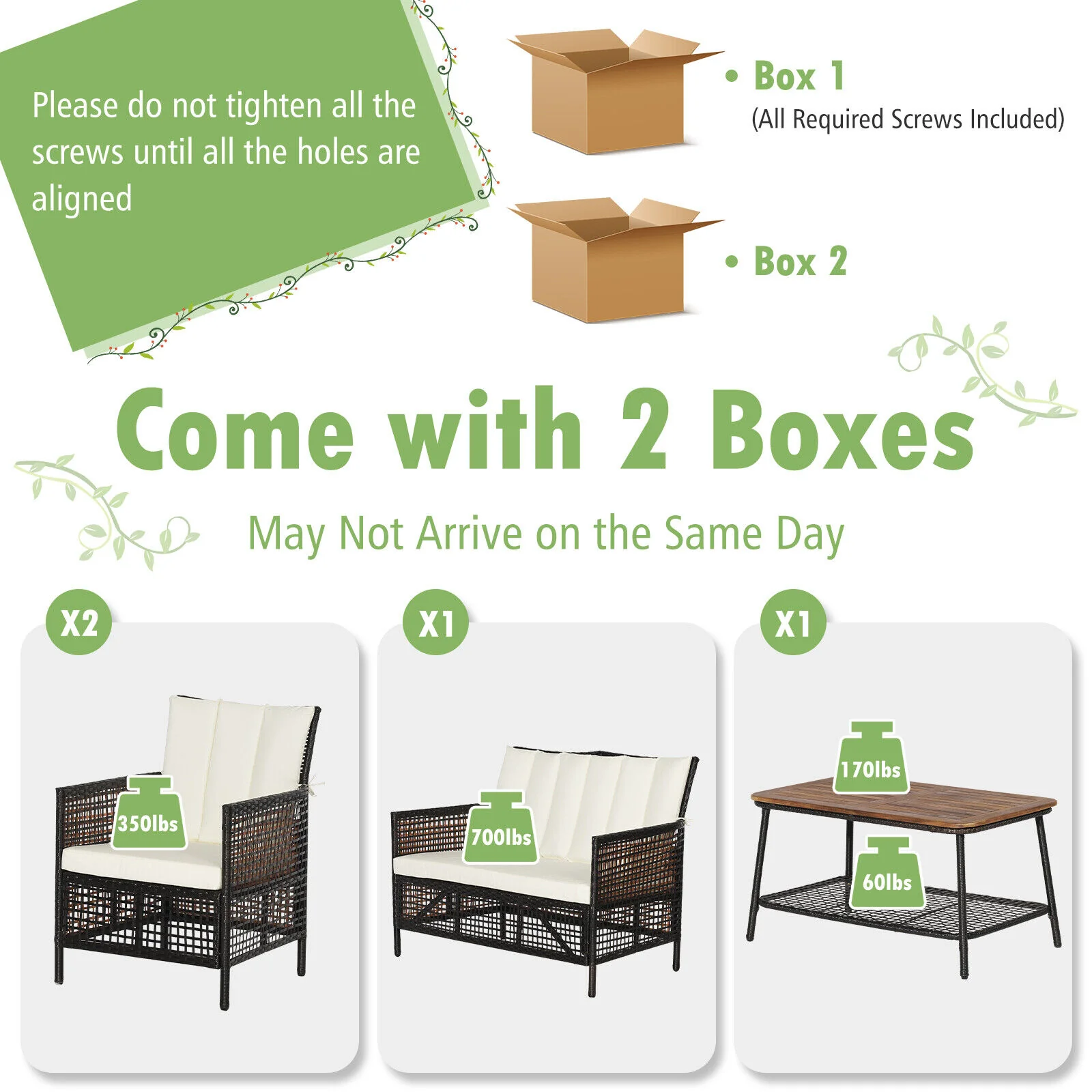 4-Piece Patio Rattan Furniture Set, 2-Tier Coffee Table, White - Image 9
