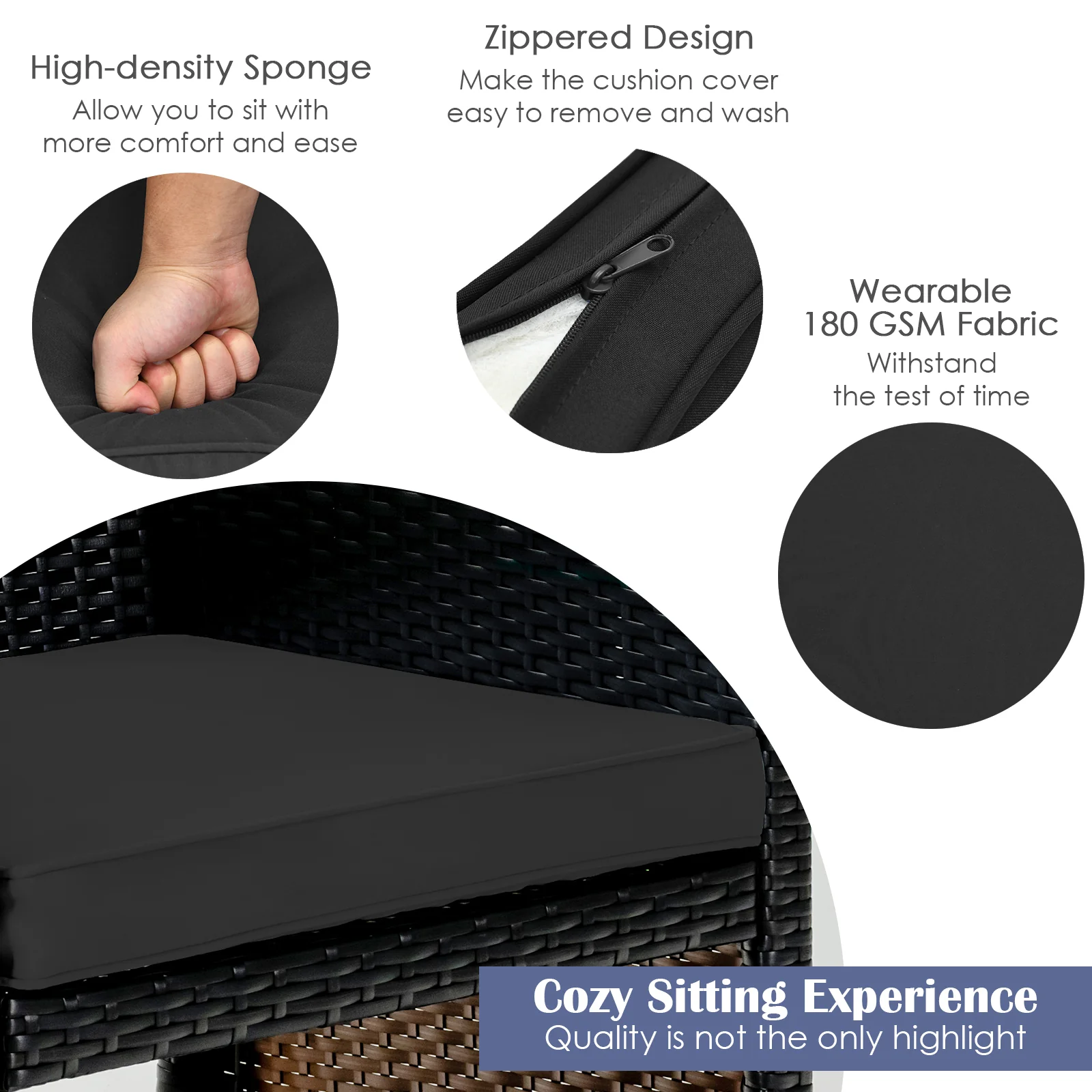 4 Piece Patio Rattan Furniture Set, Coffee Table, Black - Image 10
