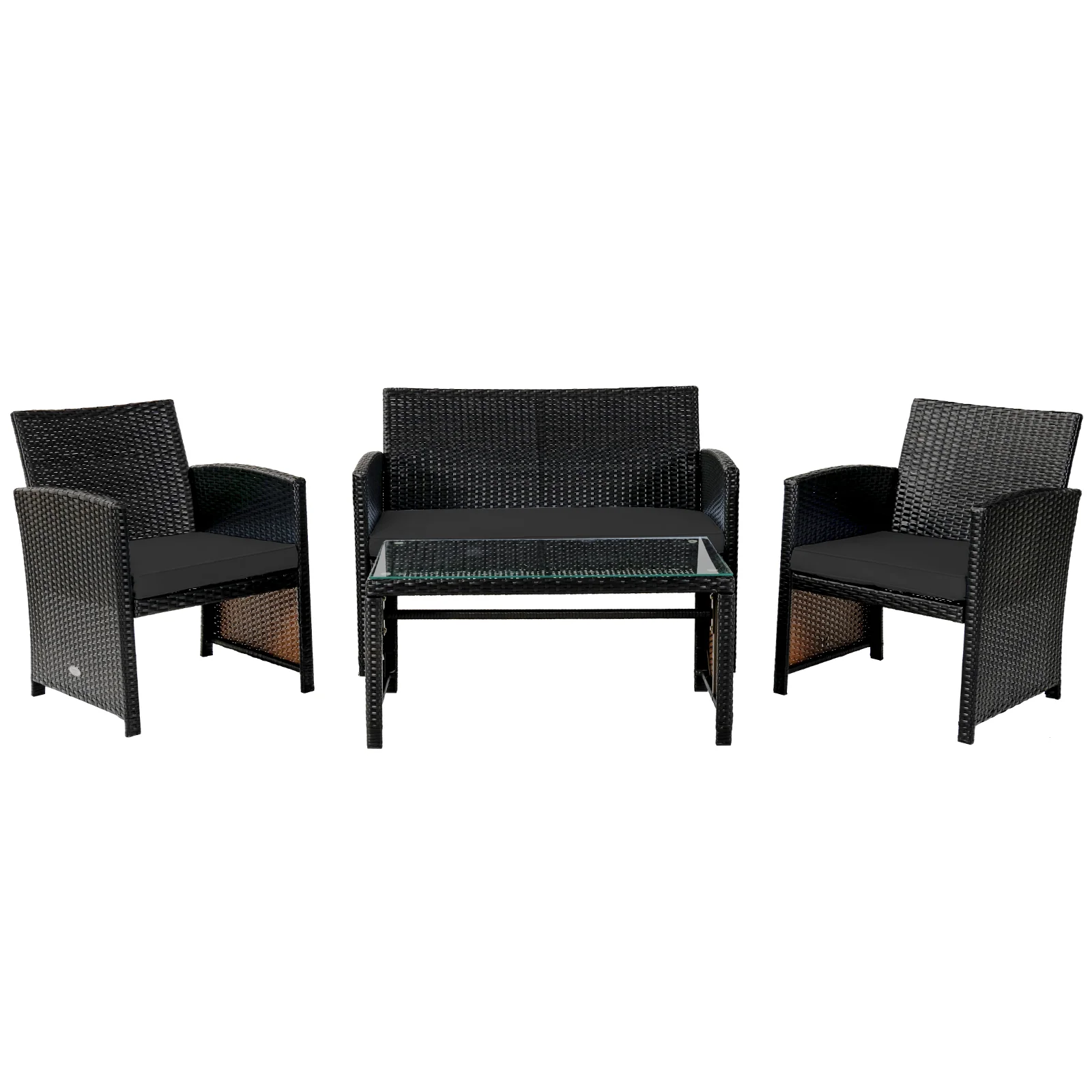 4 Piece Patio Rattan Furniture Set, Coffee Table, Black - Image 5