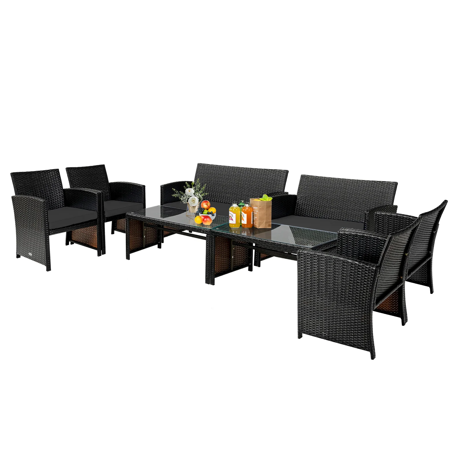 4 Piece Patio Rattan Furniture Set, Coffee Table, Black - Image 7