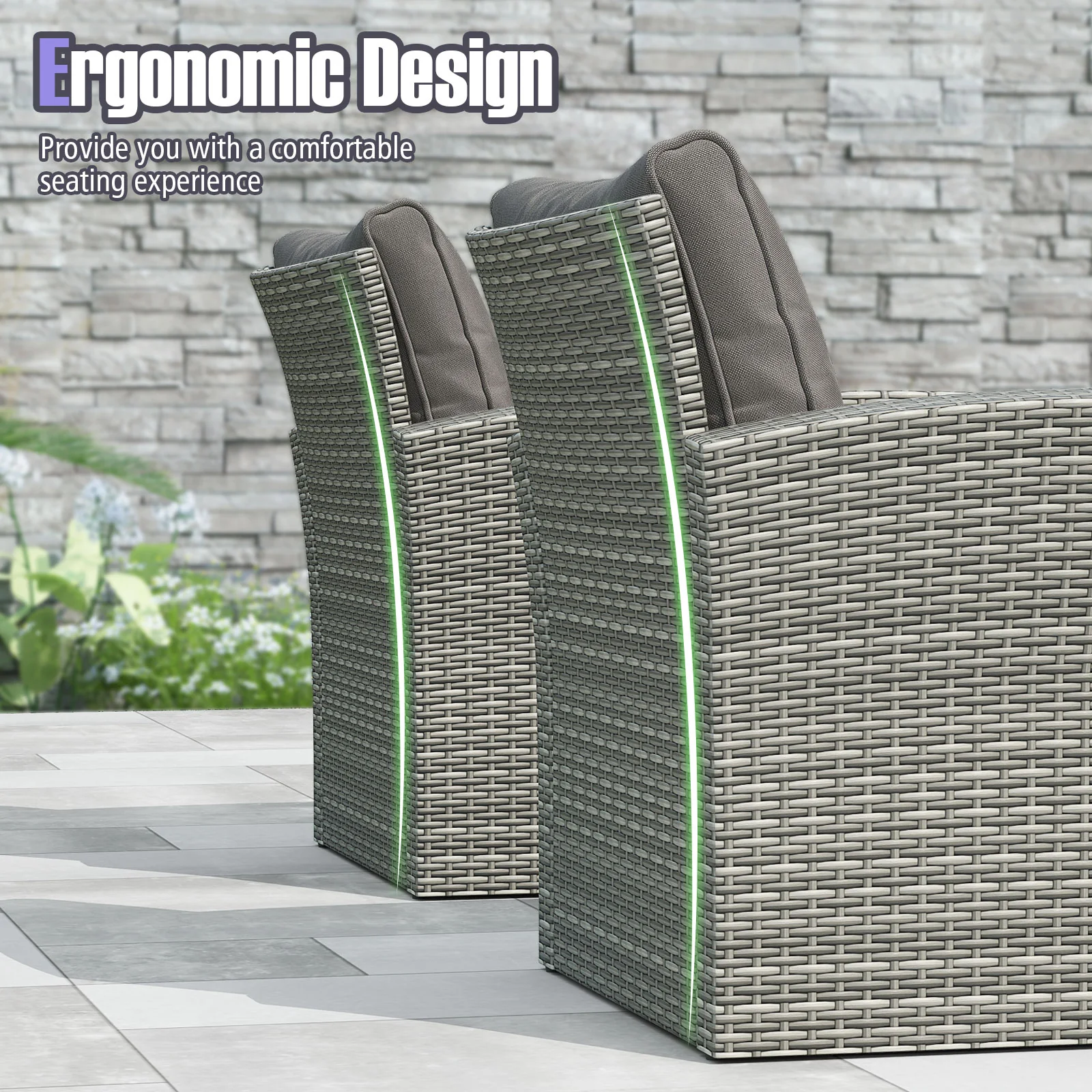 4-Piece Patio Rattan Furniture Set, Sofa Table Storage Shelf Cushion, Gray - Image 9