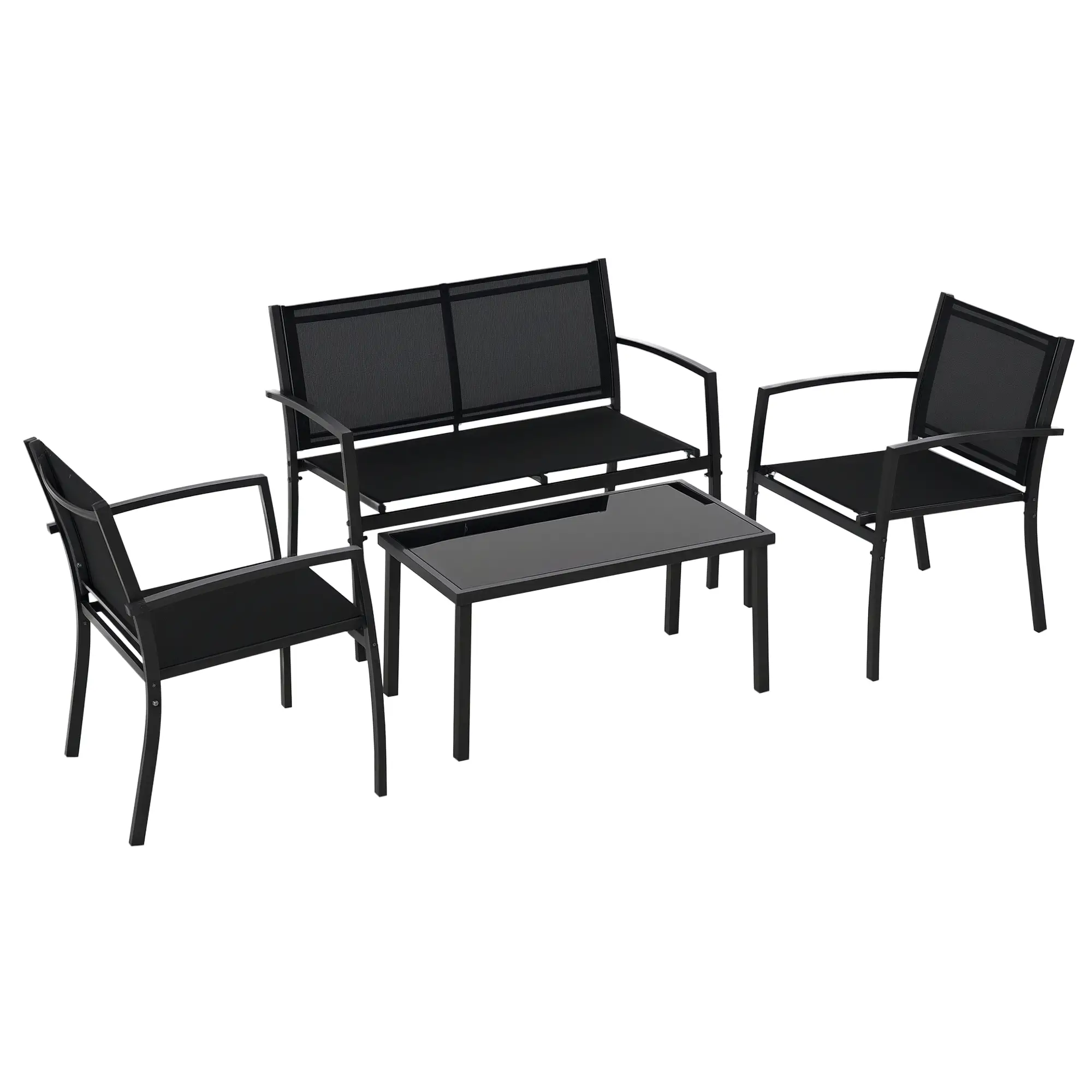 4-Piece Patio Set, Glass Top Coffee Table, Breathable Mesh, Black - Image 11