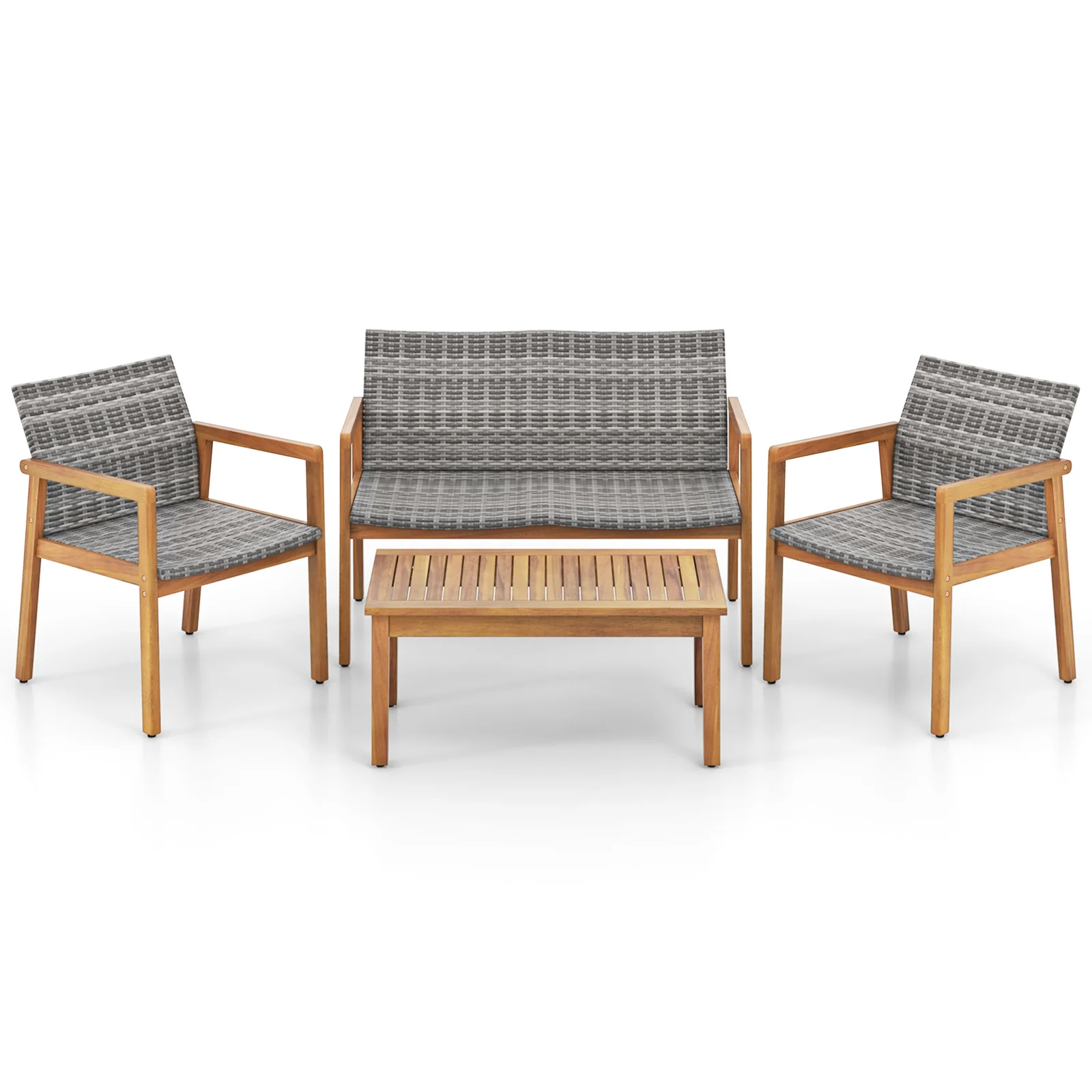 4-Piece Patio Set, Loveseat, Chairs, Coffee Table, Natural