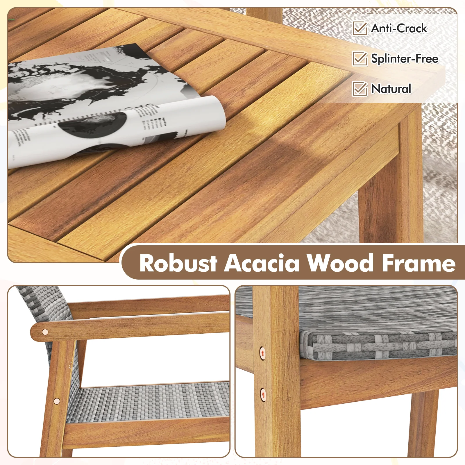 4-Piece Patio Set, Loveseat, Chairs, Coffee Table, Natural - Image 10