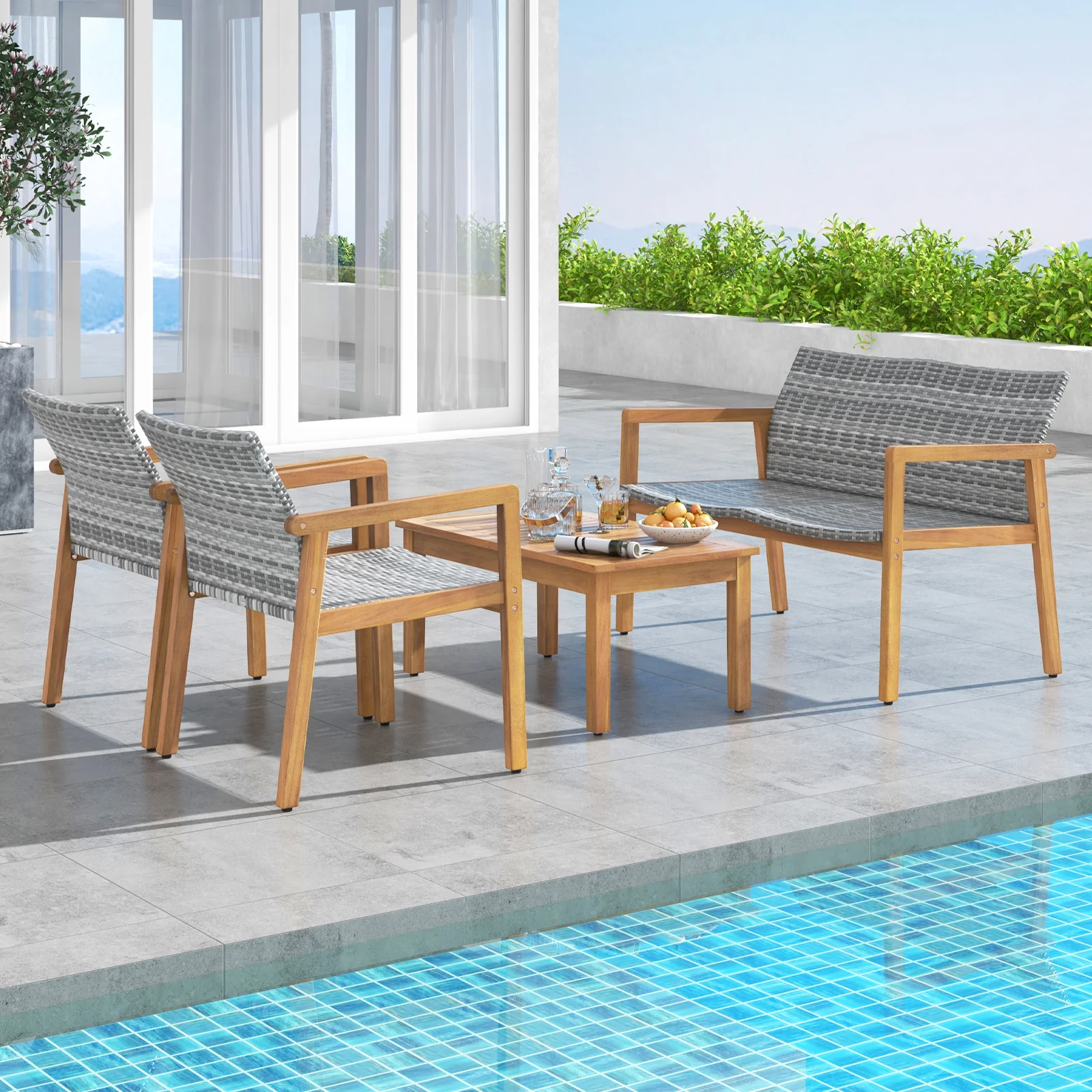 4-Piece Patio Set, Loveseat, Chairs, Coffee Table, Natural - Image 3