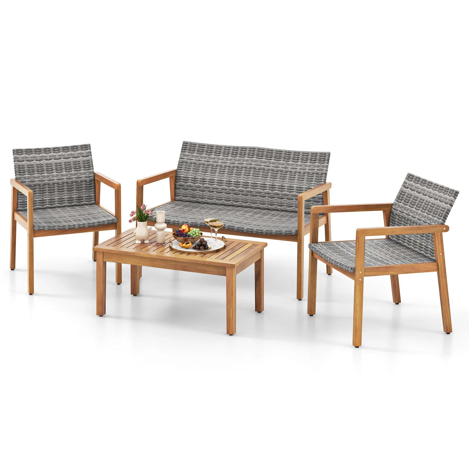 4-Piece Patio Set, Loveseat, Chairs, Coffee Table, Natural - Image 5