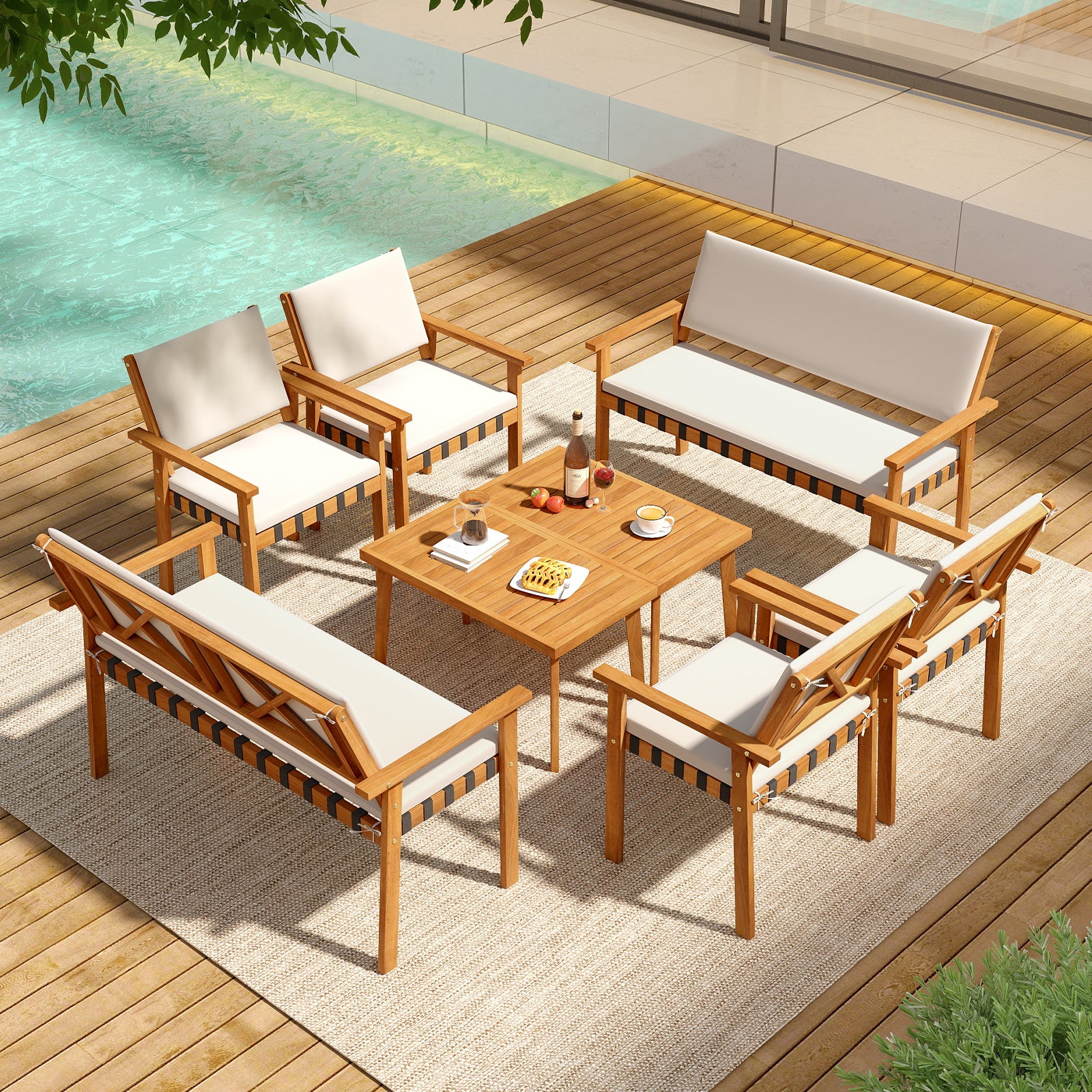 4 Piece Patio Set With Coffee Table, White - Image 10