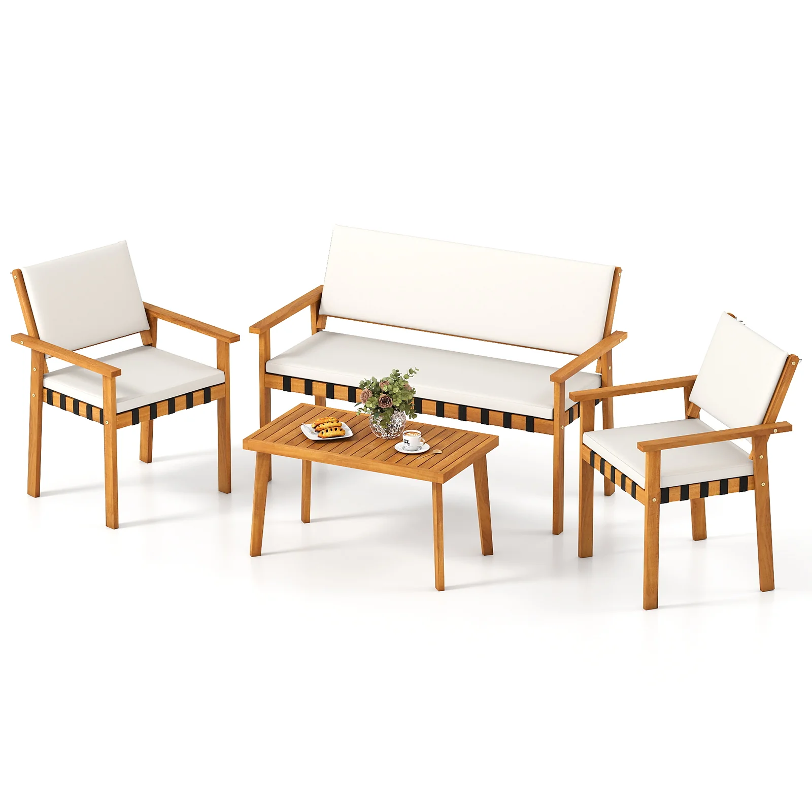 4 Piece Patio Set With Coffee Table, White - Image 4
