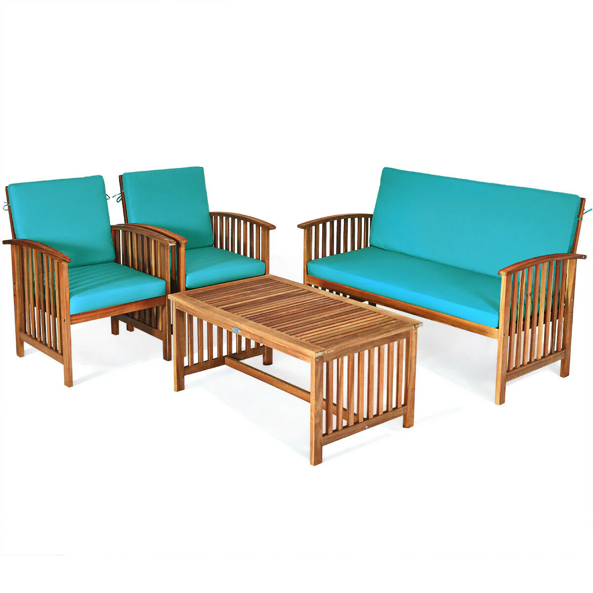 4 Piece Patio Solid Wood Furniture Set, Blue