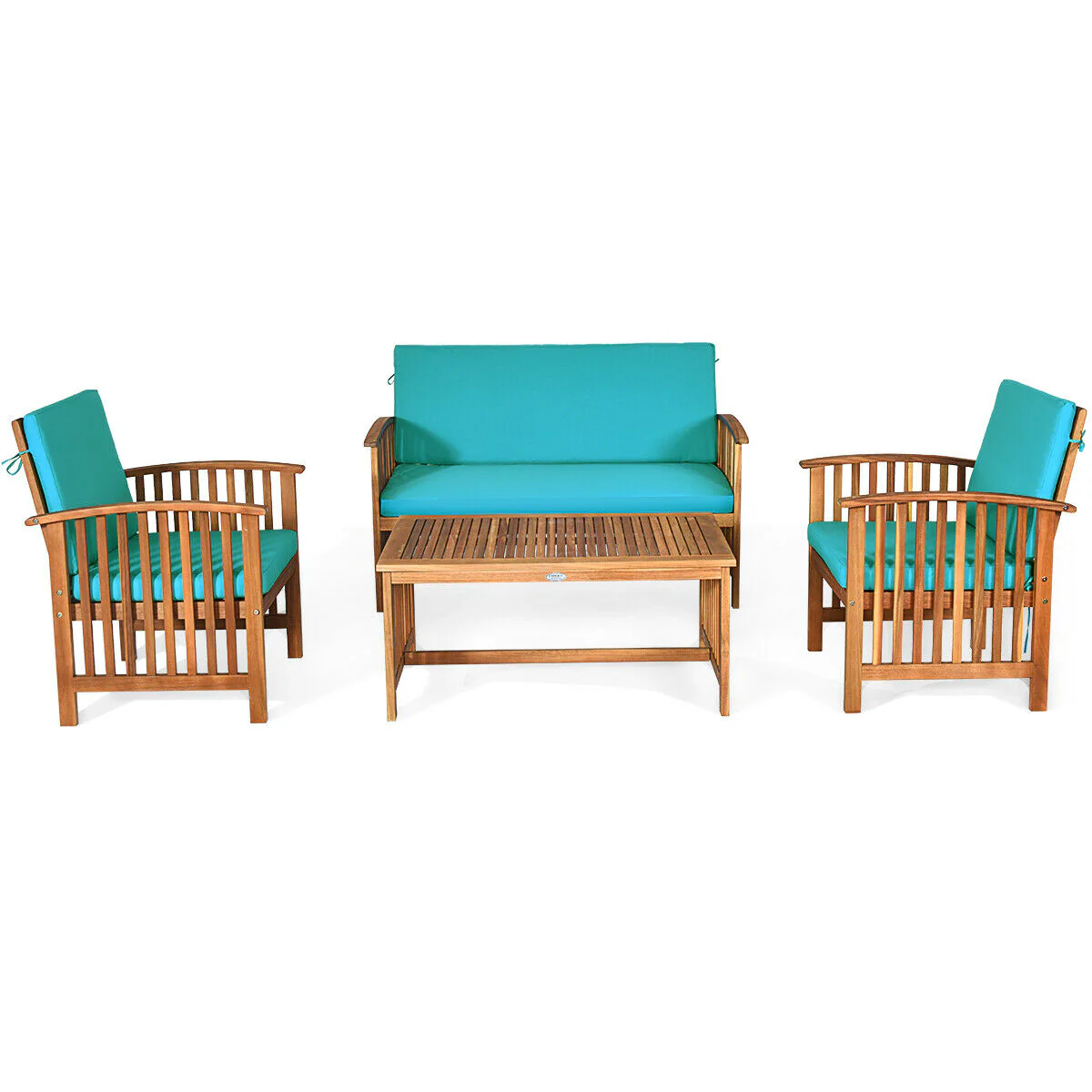 4 Piece Patio Solid Wood Furniture Set, Blue - Image 6
