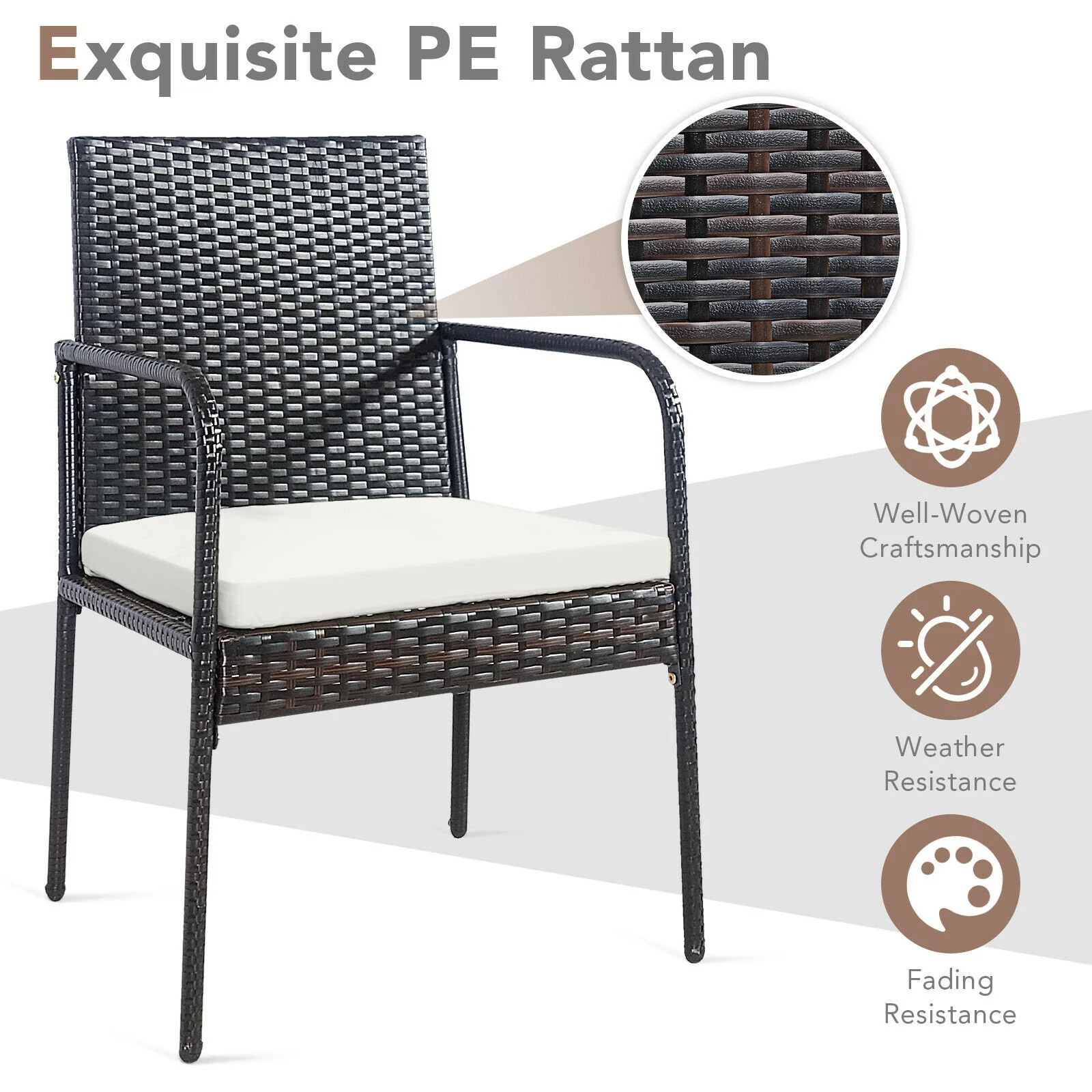 4 Piece Patio Wicker Rattan Dining Set, White - Image 10