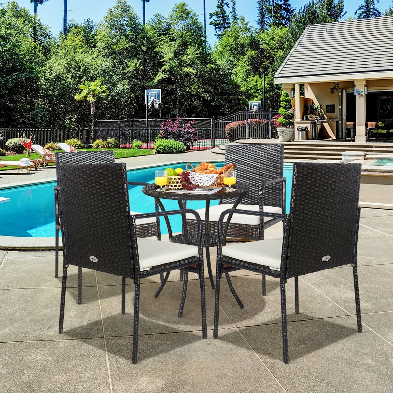 4 Piece Patio Wicker Rattan Dining Set, White - Image 2