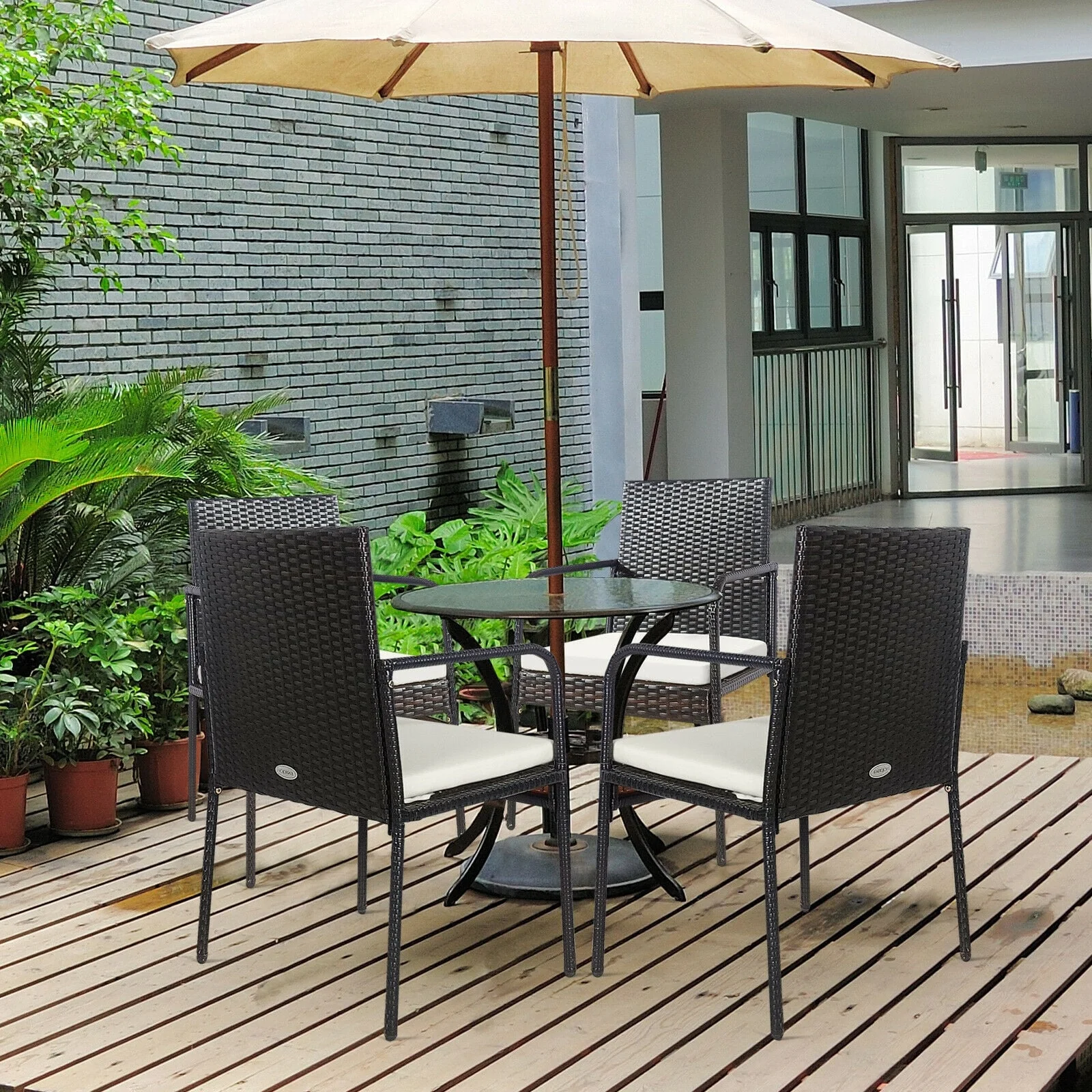 4 Piece Patio Wicker Rattan Dining Set, White - Image 3