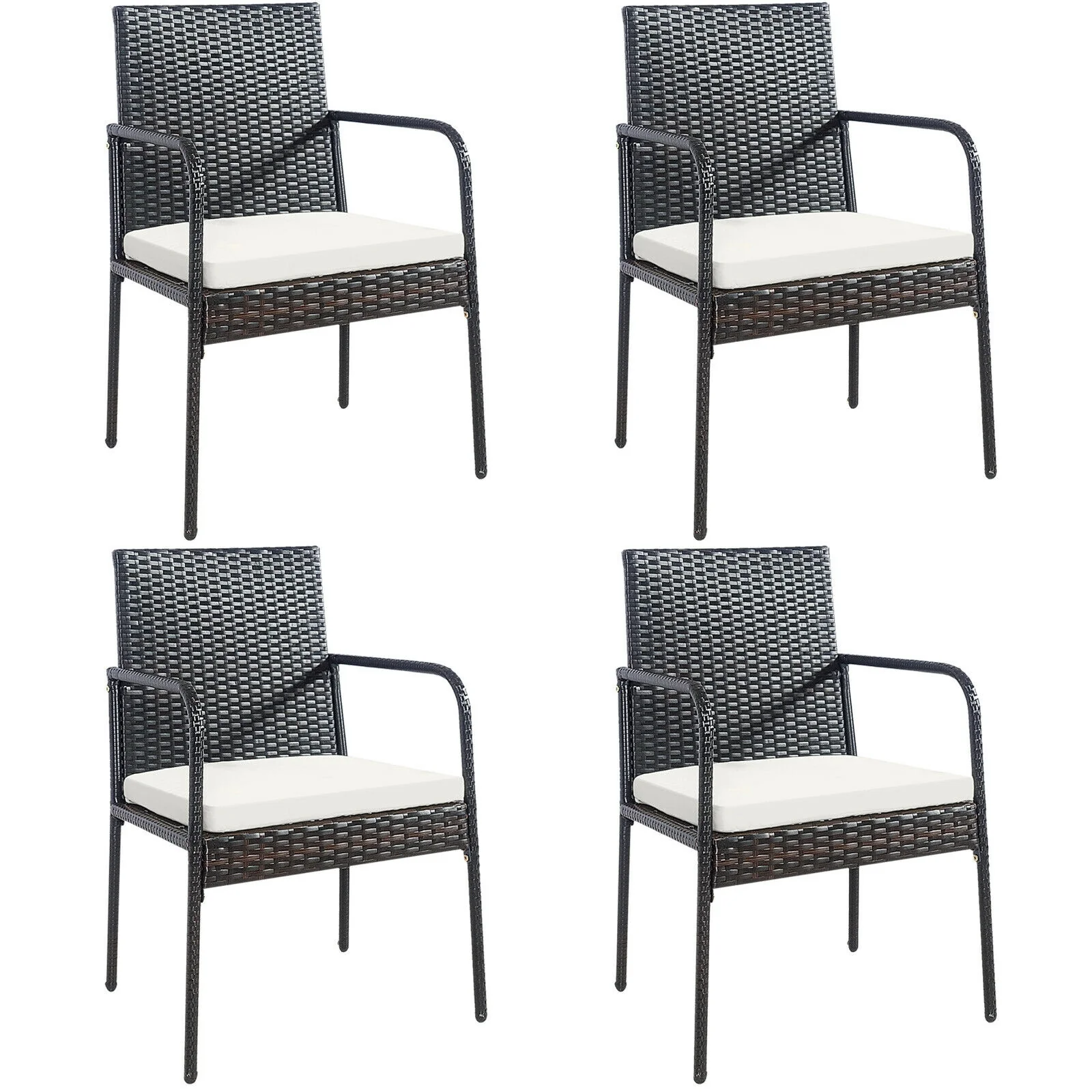 4 Piece Patio Wicker Rattan Dining Set, White - Image 4