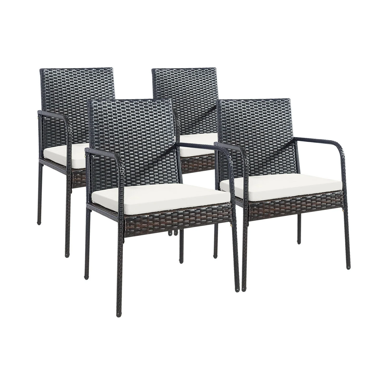 4 Piece Patio Wicker Rattan Dining Set, White - Image 5