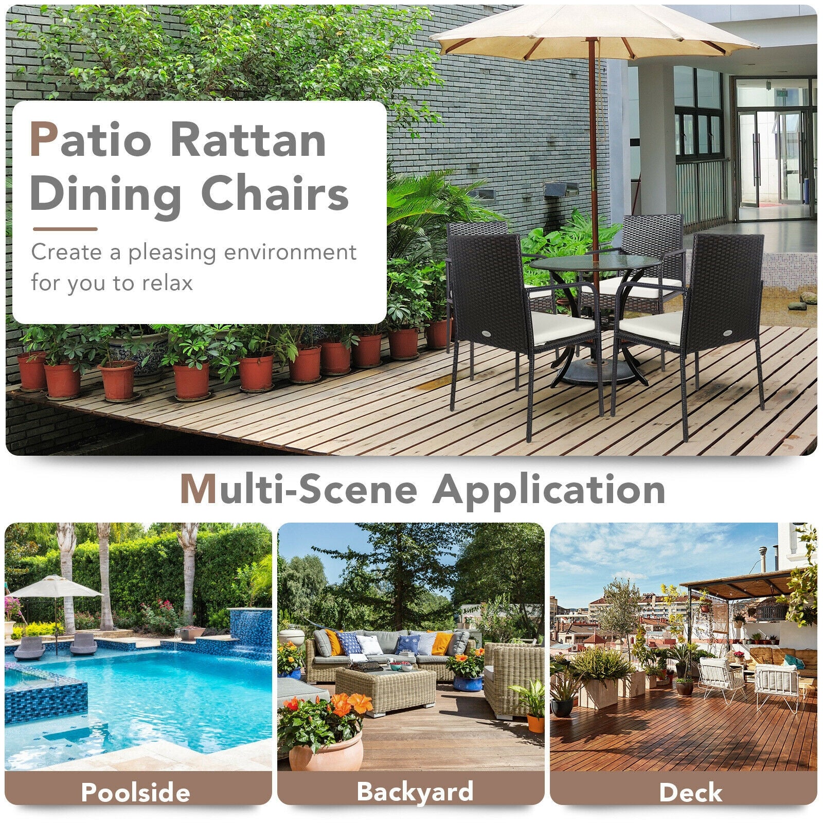 4 Piece Patio Wicker Rattan Dining Set, White - Image 7