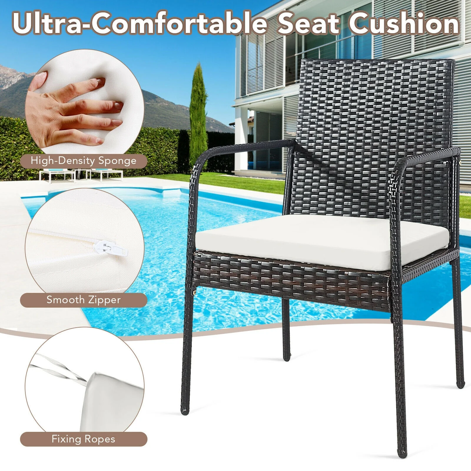 4 Piece Patio Wicker Rattan Dining Set, White - Image 8