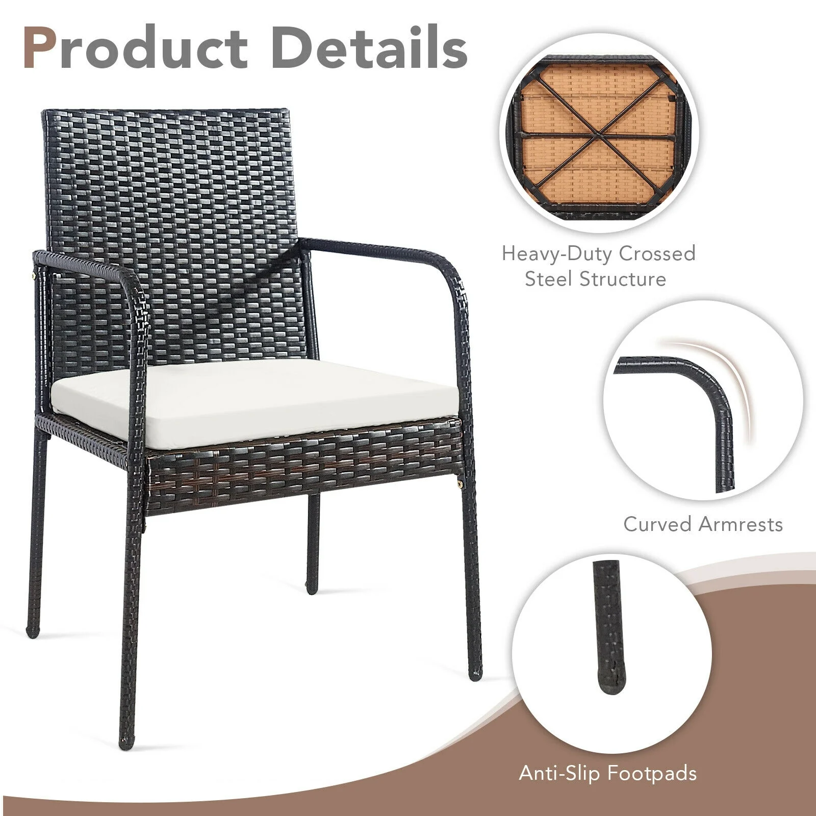 4 Piece Patio Wicker Rattan Dining Set, White - Image 9