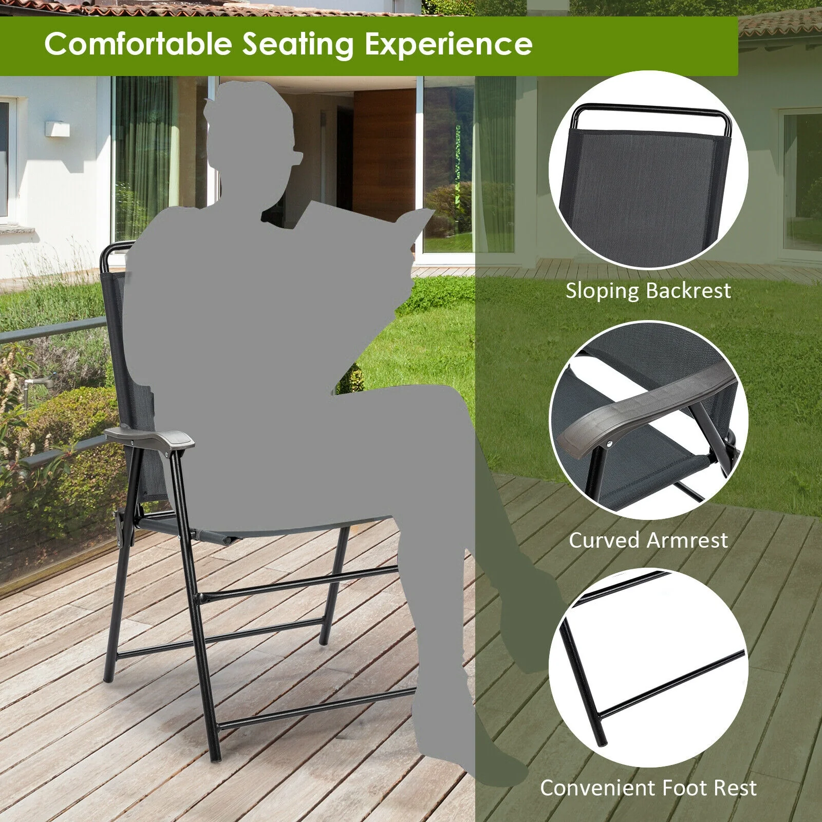 4 Piece Portable Outdoor Folding Chair, Gray - Image 10