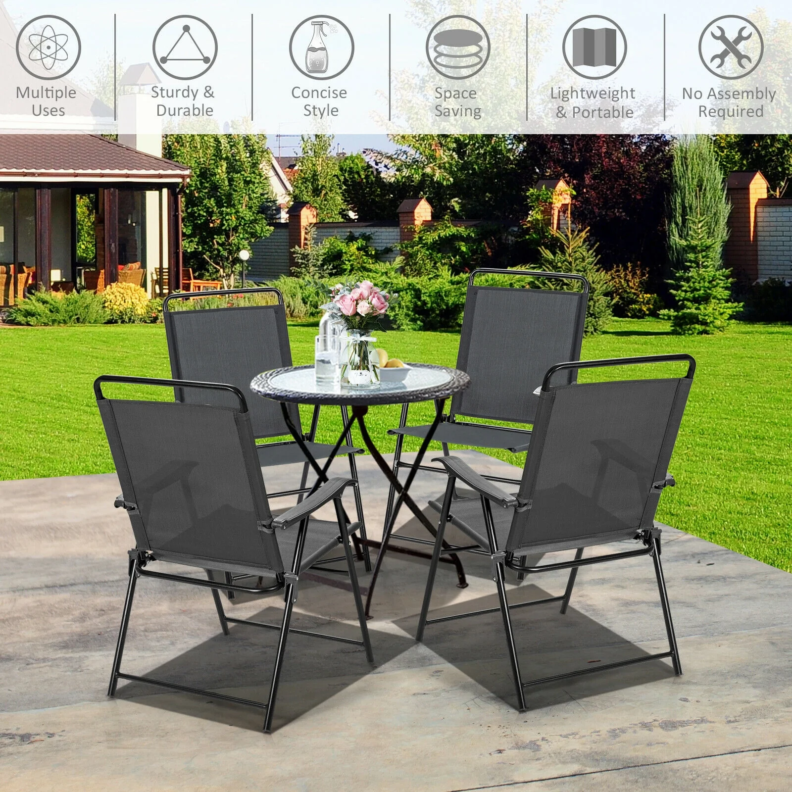 4 Piece Portable Outdoor Folding Chair, Gray - Image 3