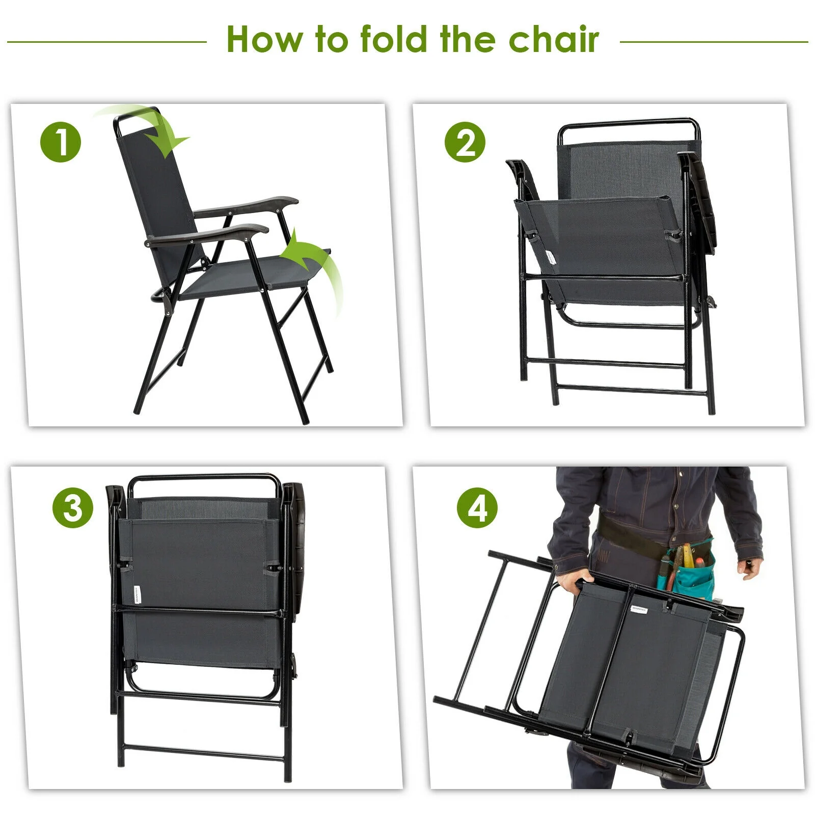 4 Piece Portable Outdoor Folding Chair, Gray - Image 6