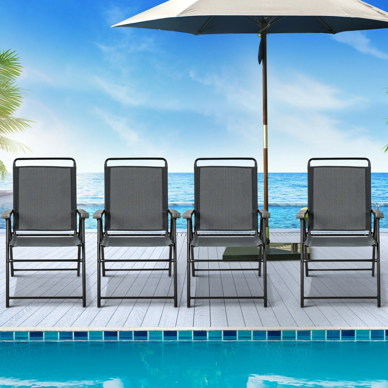 4 Piece Portable Outdoor Folding Chair, Gray - Image 7