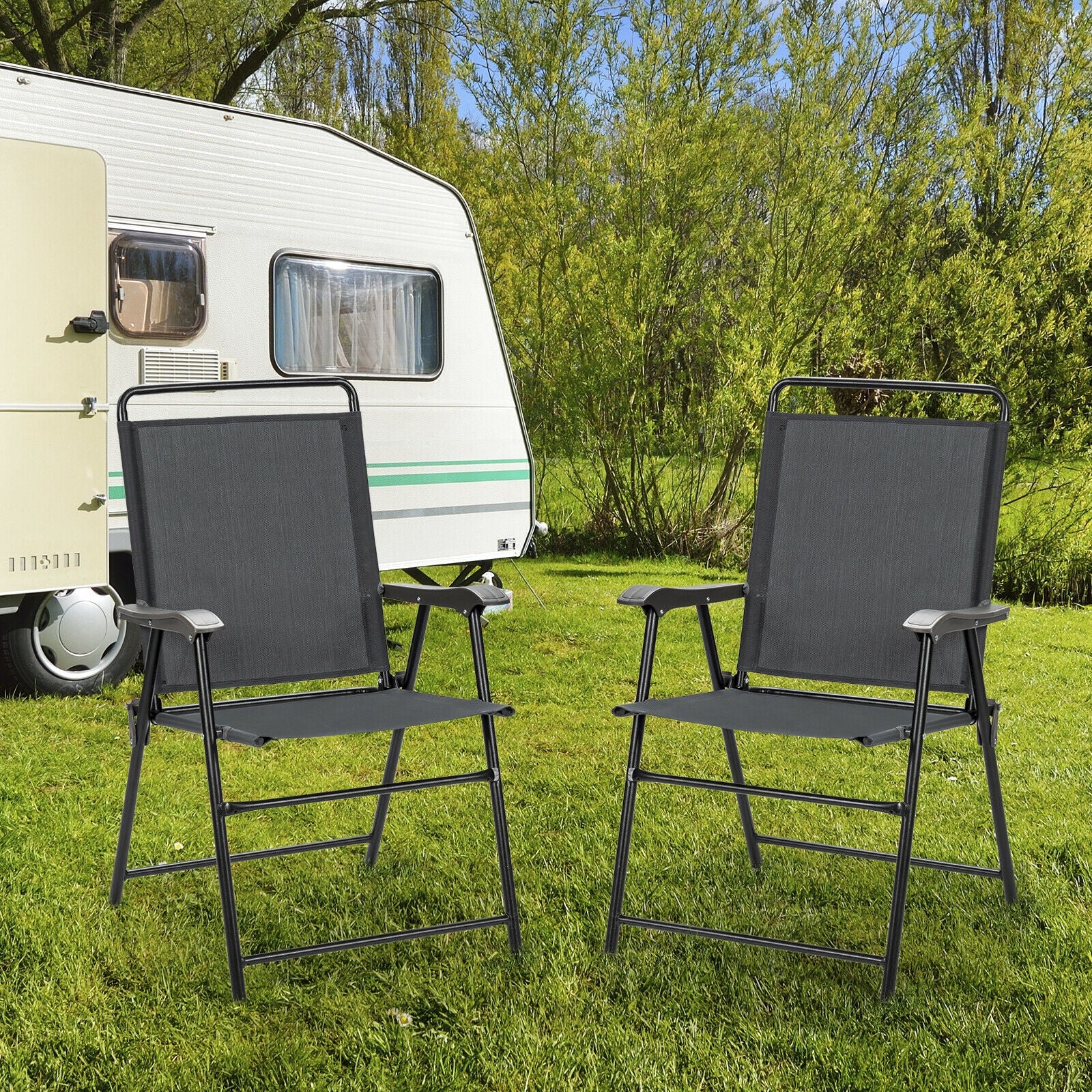 4 Piece Portable Outdoor Folding Chair, Gray - Image 8