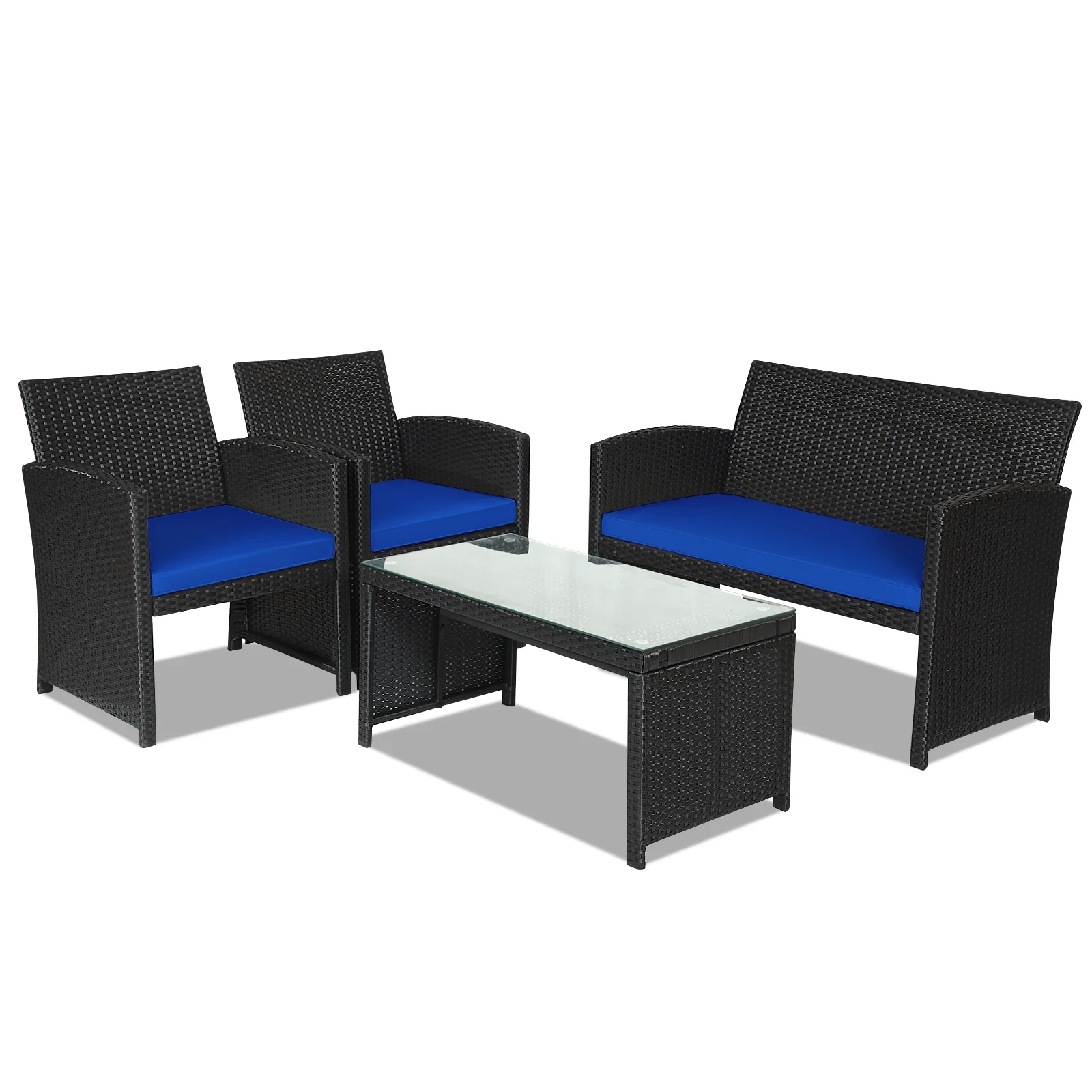 4 Piece Rattan Patio Furniture Set, Weather Resistant Cushions, Navy - Image 8