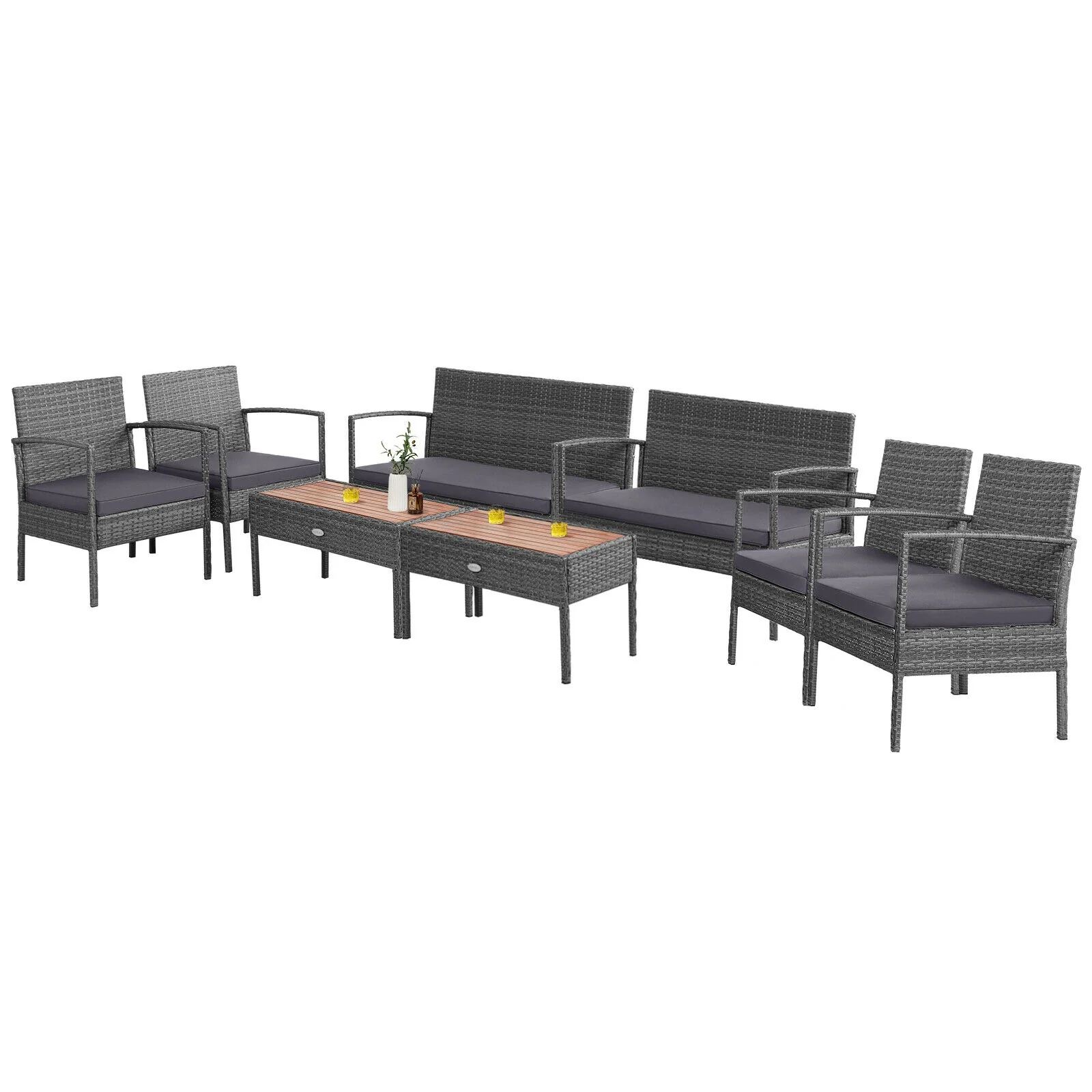 4 Piece Rattan Patio Set, Acacia Wood Tabletop, Gray - Image 5