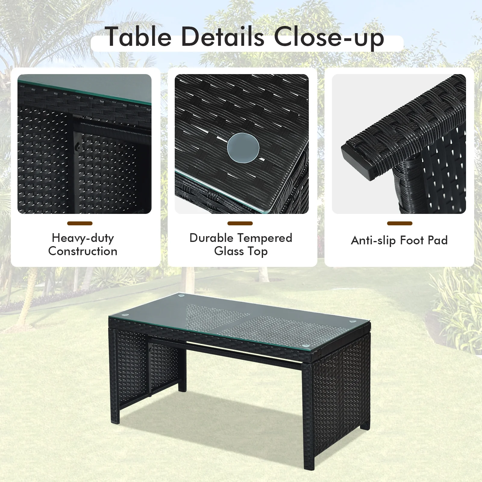 4 Piece Rattan Patio Set, Weather Resistant Cushions, Tempered Glass Tabletop, White - Image 10