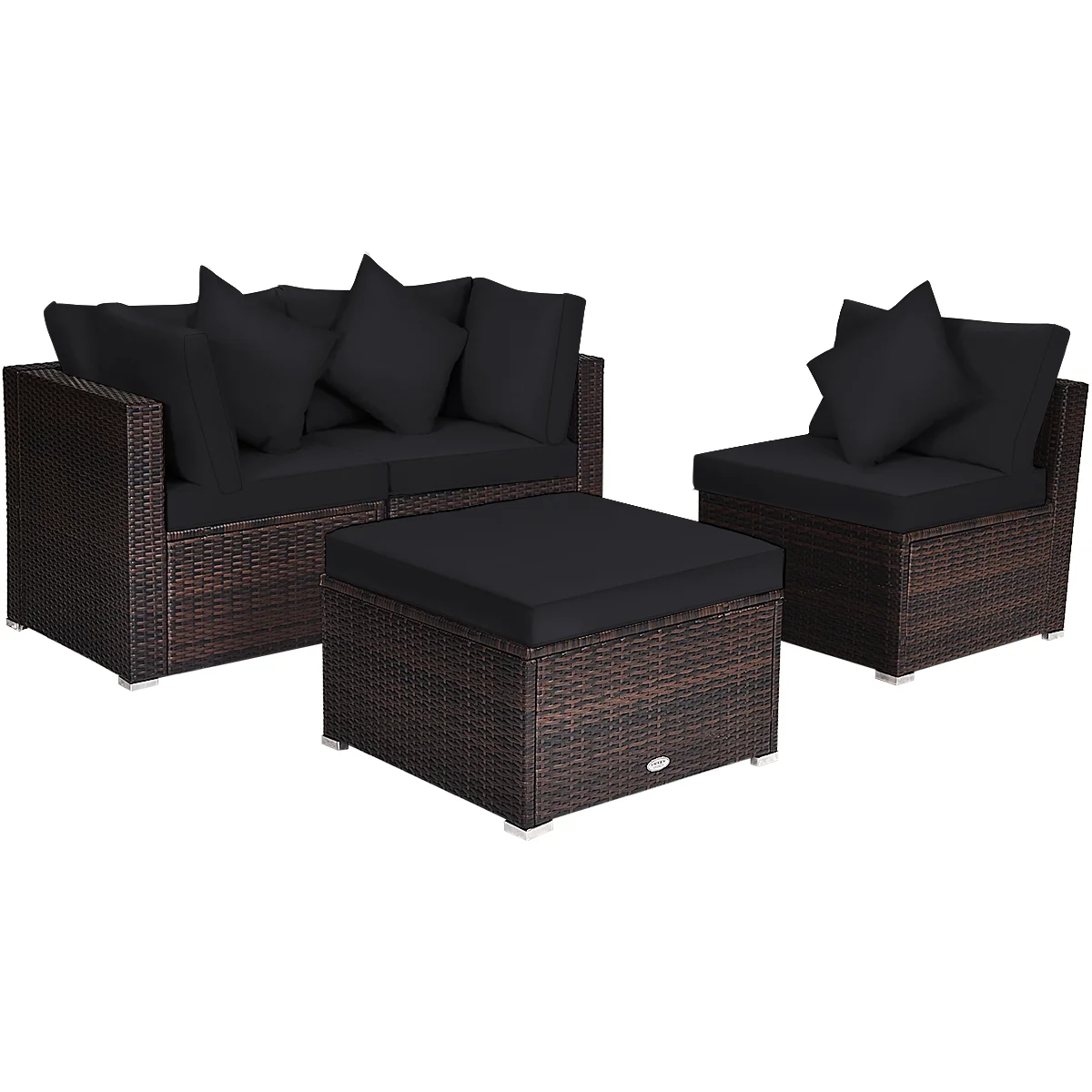 4-Piece Rattan Patio Set, With Cushions, Black