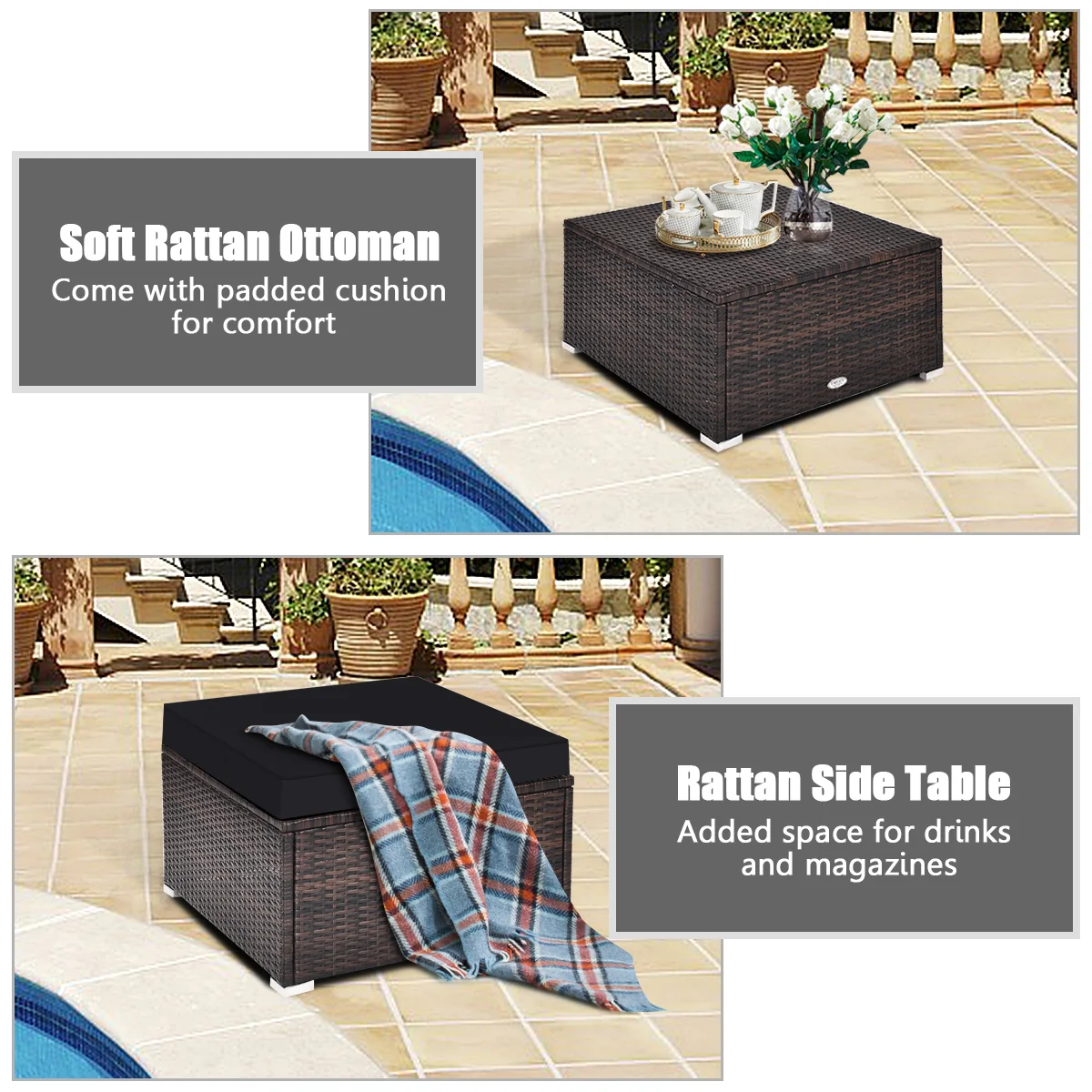 4-Piece Rattan Patio Set, With Cushions, Black - Image 3