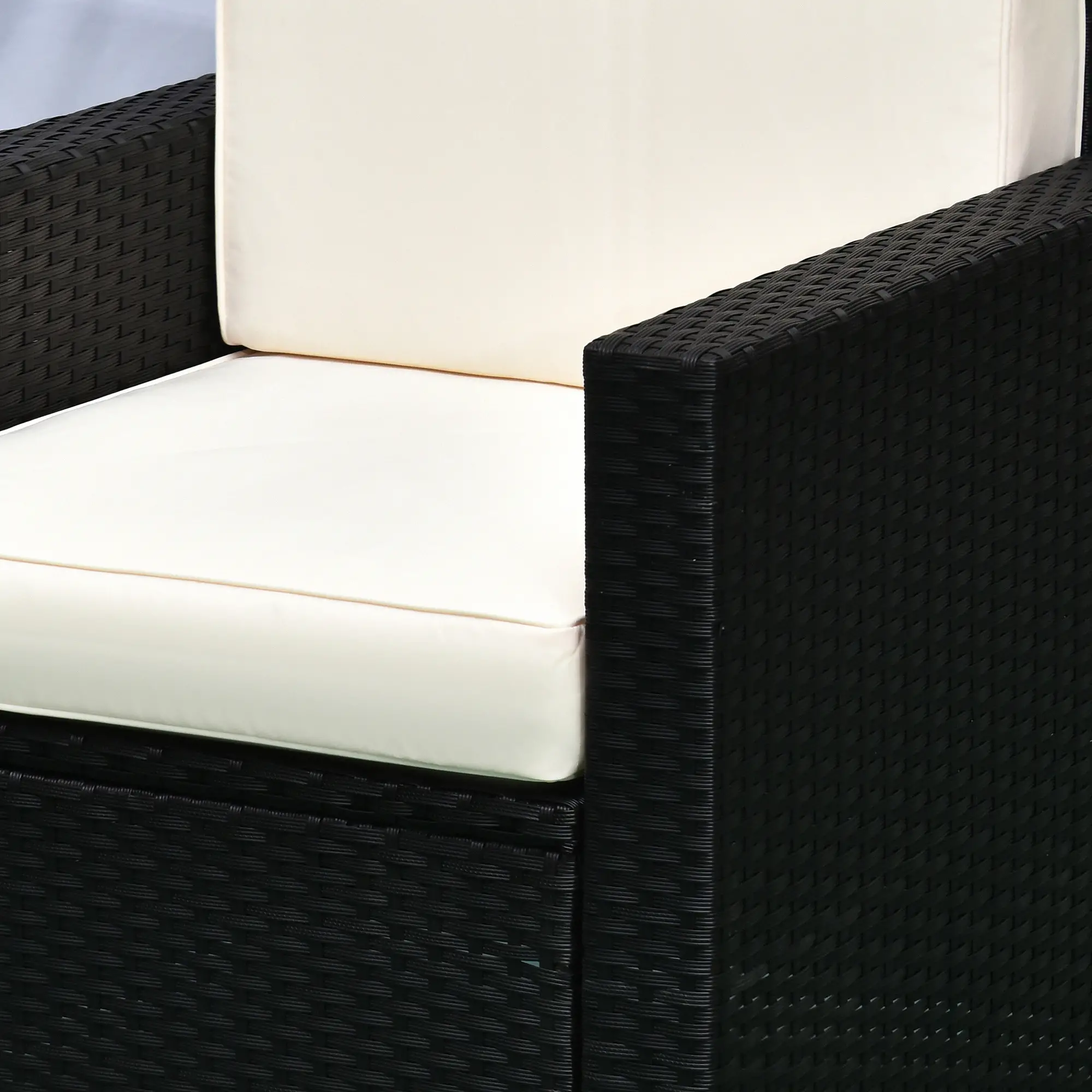 4-Piece Sectional Patio Set, Rattan Wicker Chairs with Cushions, Cream White - Image 10