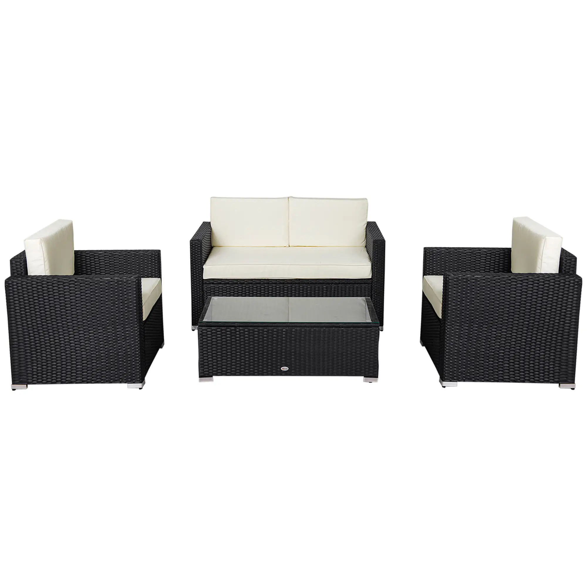 4-Piece Sectional Patio Set, Rattan Wicker Chairs with Cushions, Cream White - Image 13