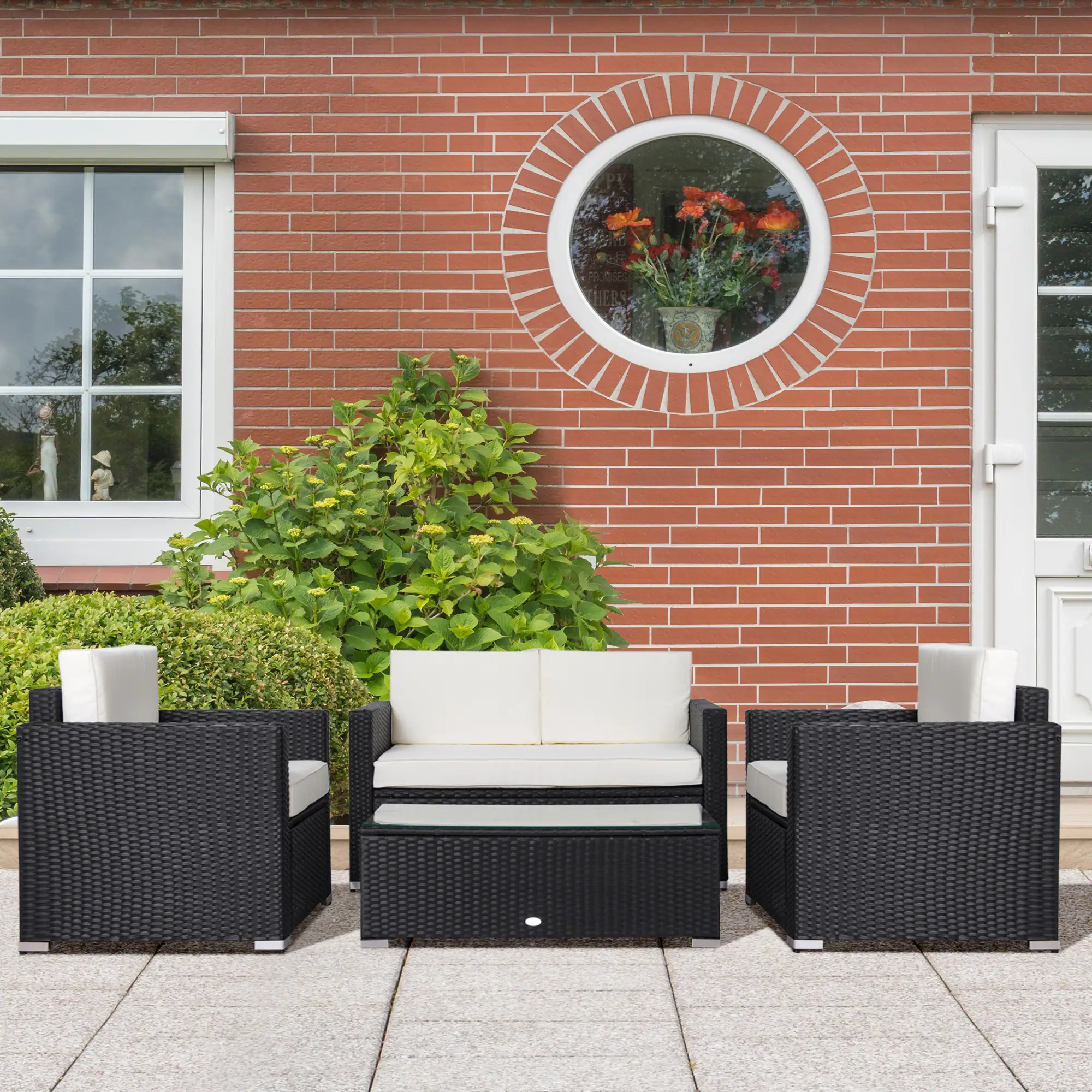 4-Piece Sectional Patio Set, Rattan Wicker Chairs with Cushions, Cream White - Image 8