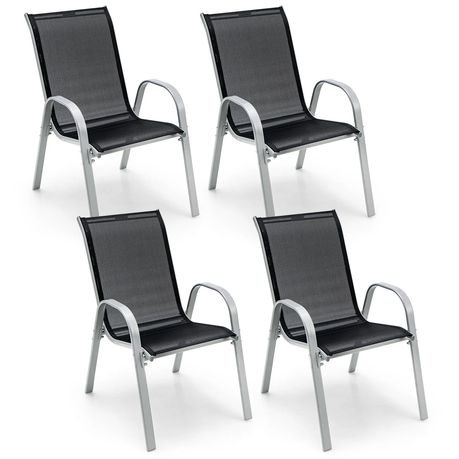 4-Piece Stackable Patio Dining Chairs Set, Black