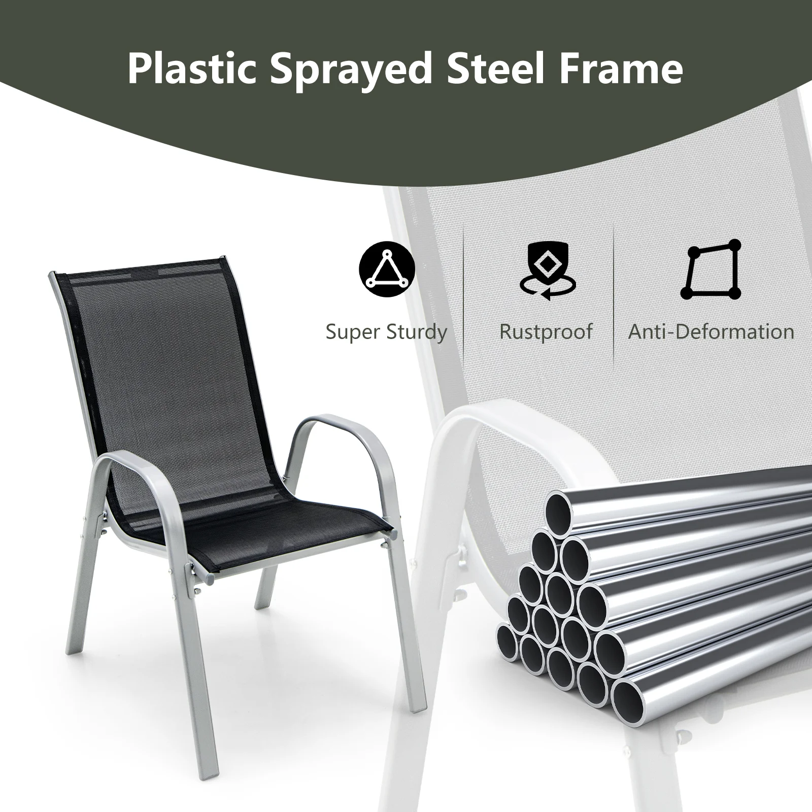 4-Piece Stackable Patio Dining Chairs Set, Black - Image 10